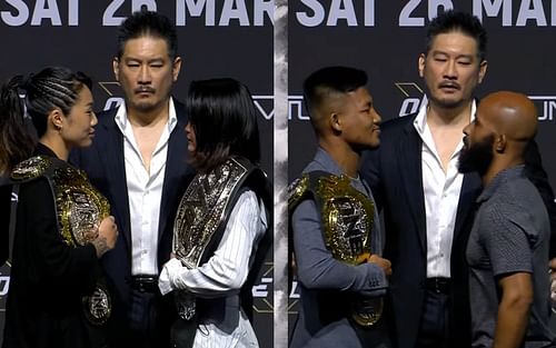 Fans have picked the winners for Angela Lee vs. Stamp Fairtex (left) and Rodtang Jitmuangnon vs. Demetrious Johnson (right).  [Photos: ONE Championship]