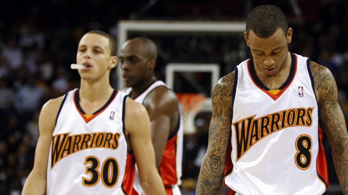 Steph Curry (L) of the Golden State Warriors along with Monta Ellis (R) [Source: AP]