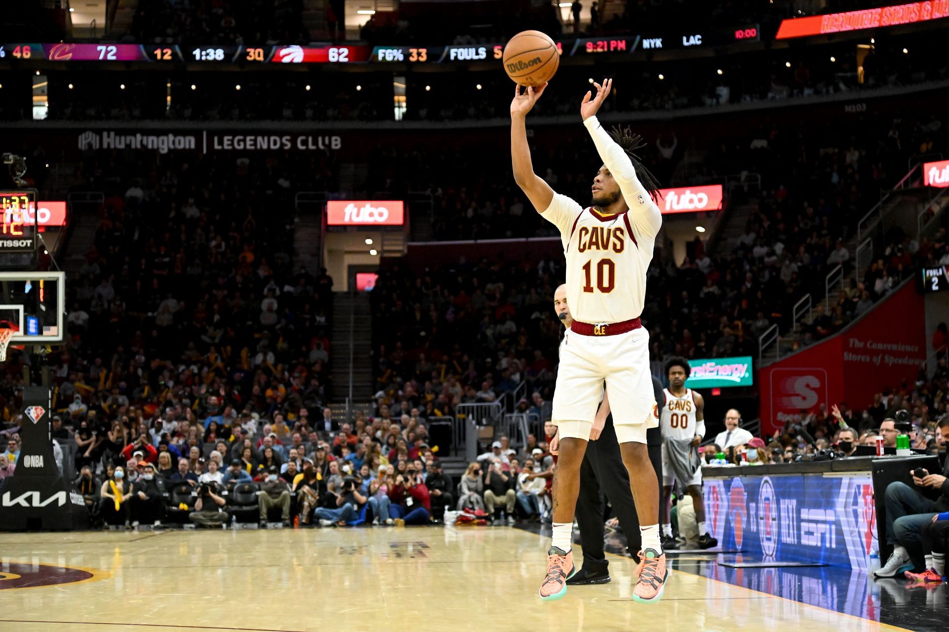 Darius Garland attempts a three-pointer for the Cavs.