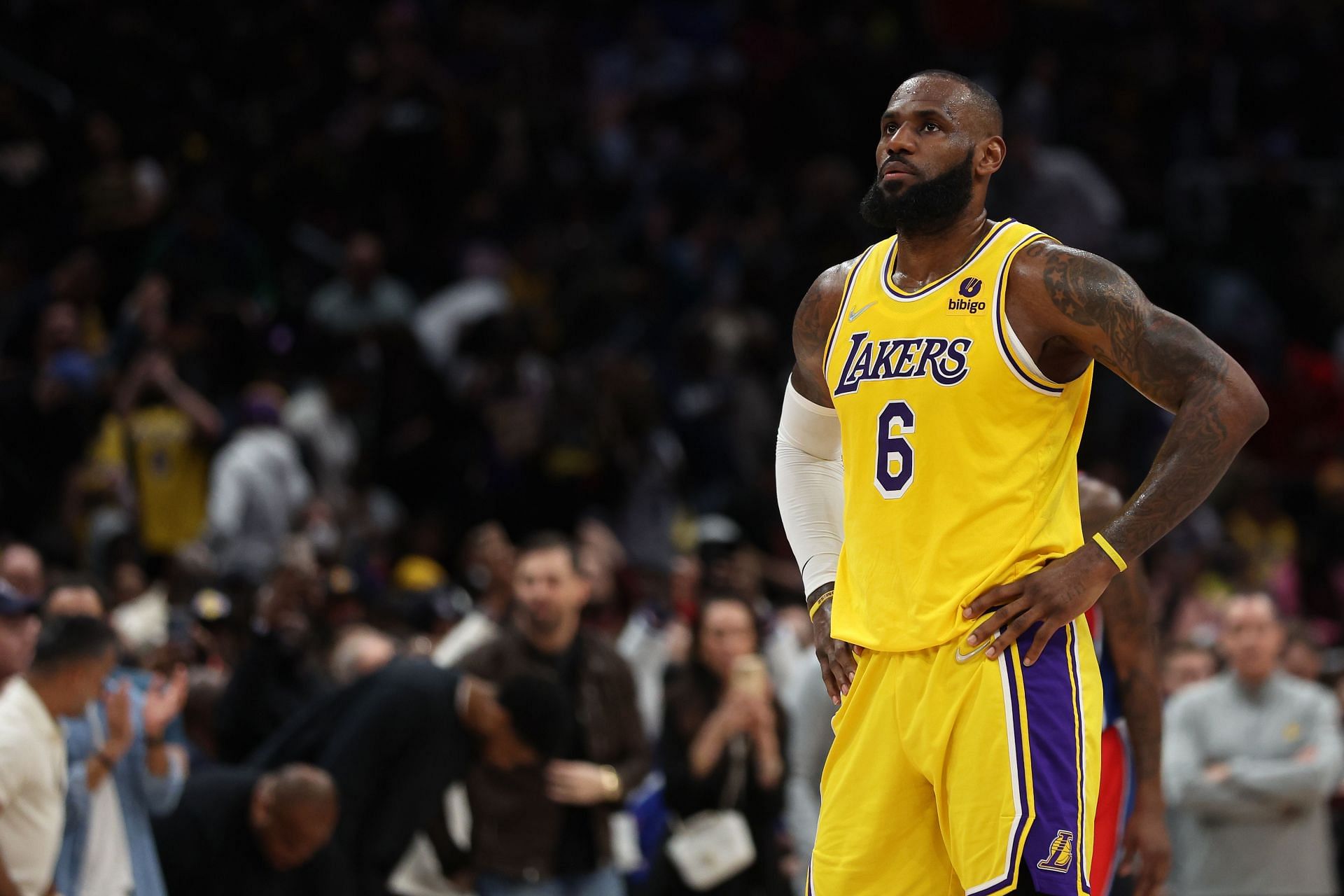 LeBron James in action during Los Angeles Lakers v Washington Wizards