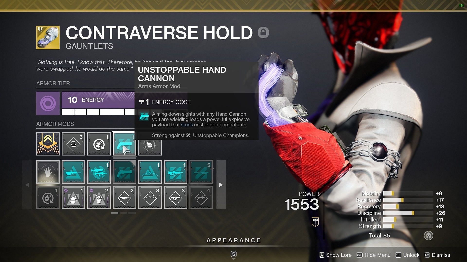 Unstoppable Hand Cannon mod (Image via Destiny 2)
