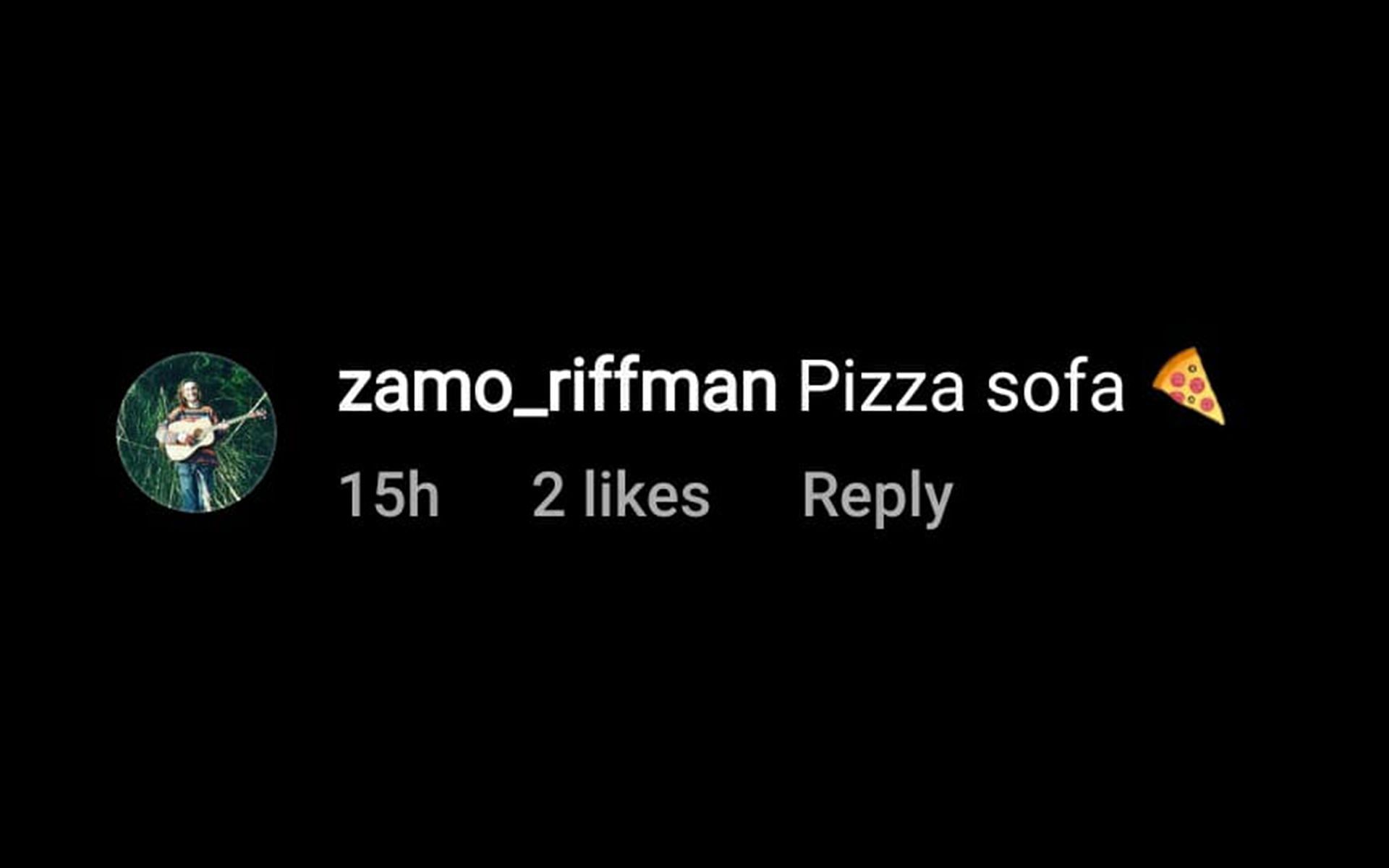 Pizza sofa commented @zamo_riffman ( Image via @meganfox/ Instagram)