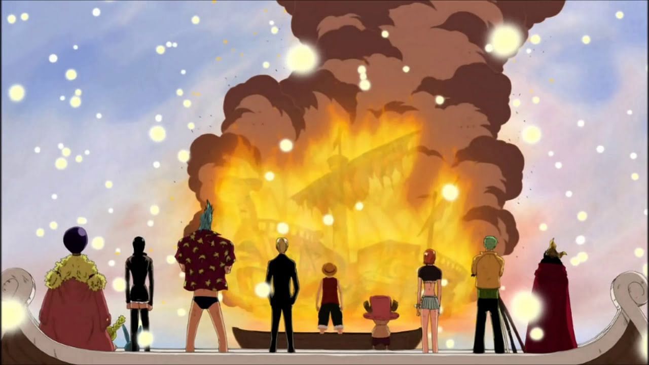 The Merry&#039;s Viking funeral as seen in the series&#039; anime (Image via Toei Animation)