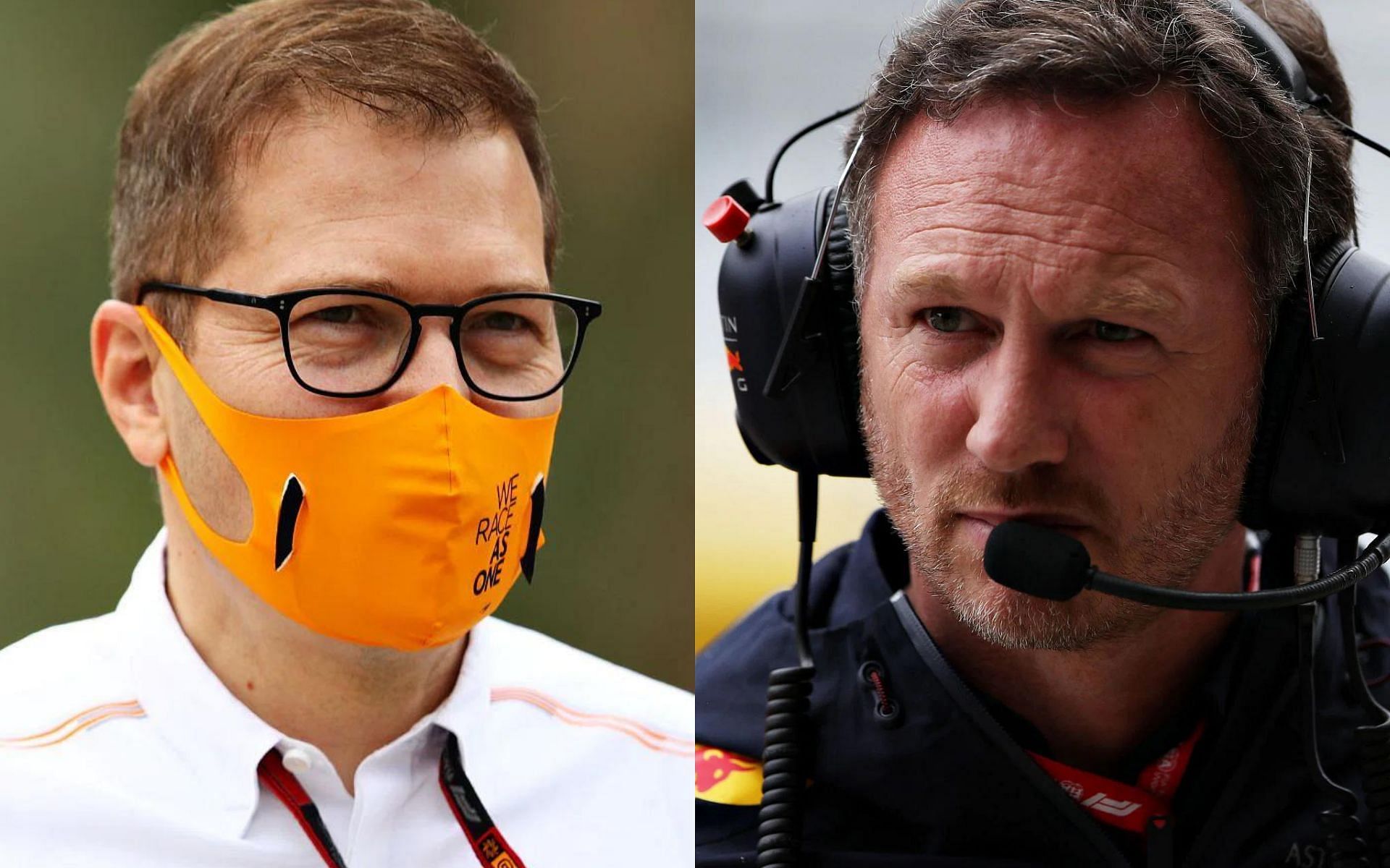 Red Bull has once again called for a review of F1&#039;s cost cap (In image: L to R - Andreas Seidl and Christian Horner, team principals of McLaren and Red Bull respectively)