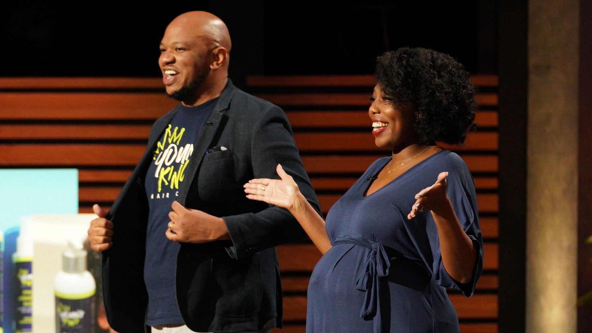 Young King Hair Care founders Stefan and Cora Miller appear on Shark Tank (Image via Christopher Willard/ABC)