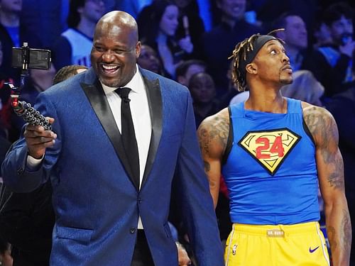 Shaquille O'Neal tried to pull off Dwight Howard's 2008 Superman Dunk on the makeshift basketball court of the NBA on TNT studio. [Photo: Reuters]