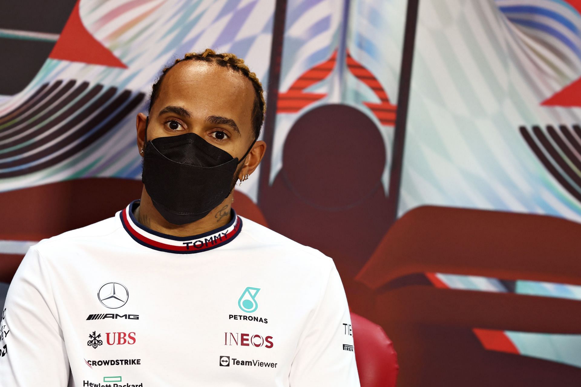 Lewis Hamilton in the Drivers Press Conference during Day Three of F1 Testing in Bahrain (Photo by Mark Thompson/Getty Images)