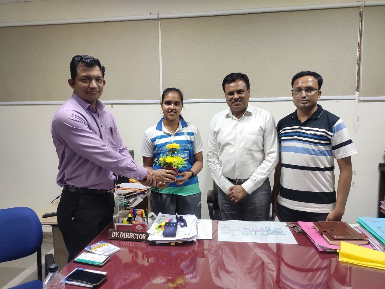 Nikkita Joseph felicitated by District Sports Officials in Nagpur on Thursday. (Pic credit: DSO)