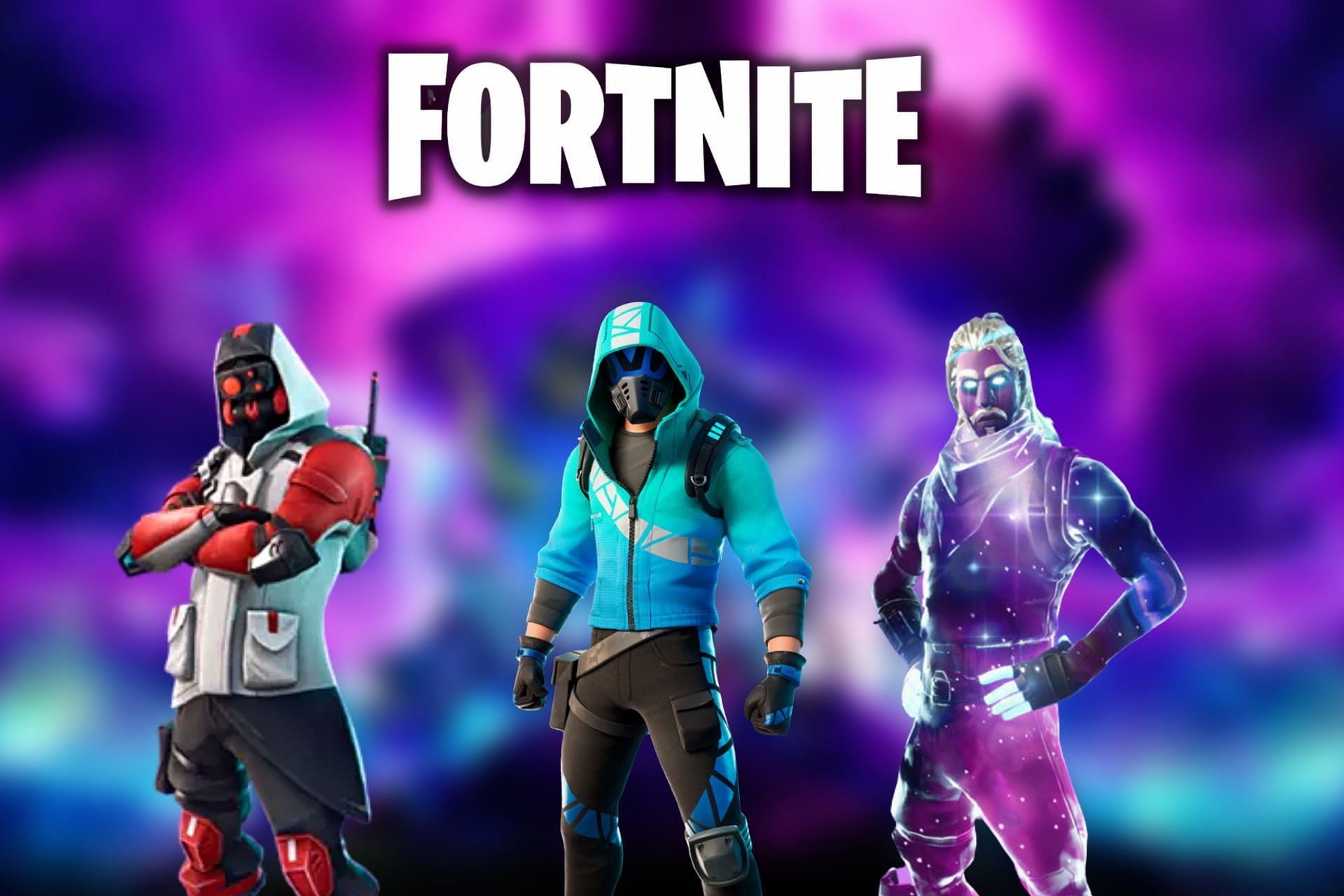 The Galaxy, Double Helix, and Surf Strider skins in Fortnite (Image via Sportskeeda)
