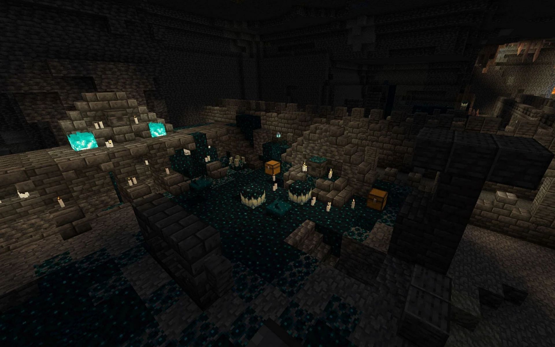 Ancient cities are rife with both danger and riches (Image via Mojang)