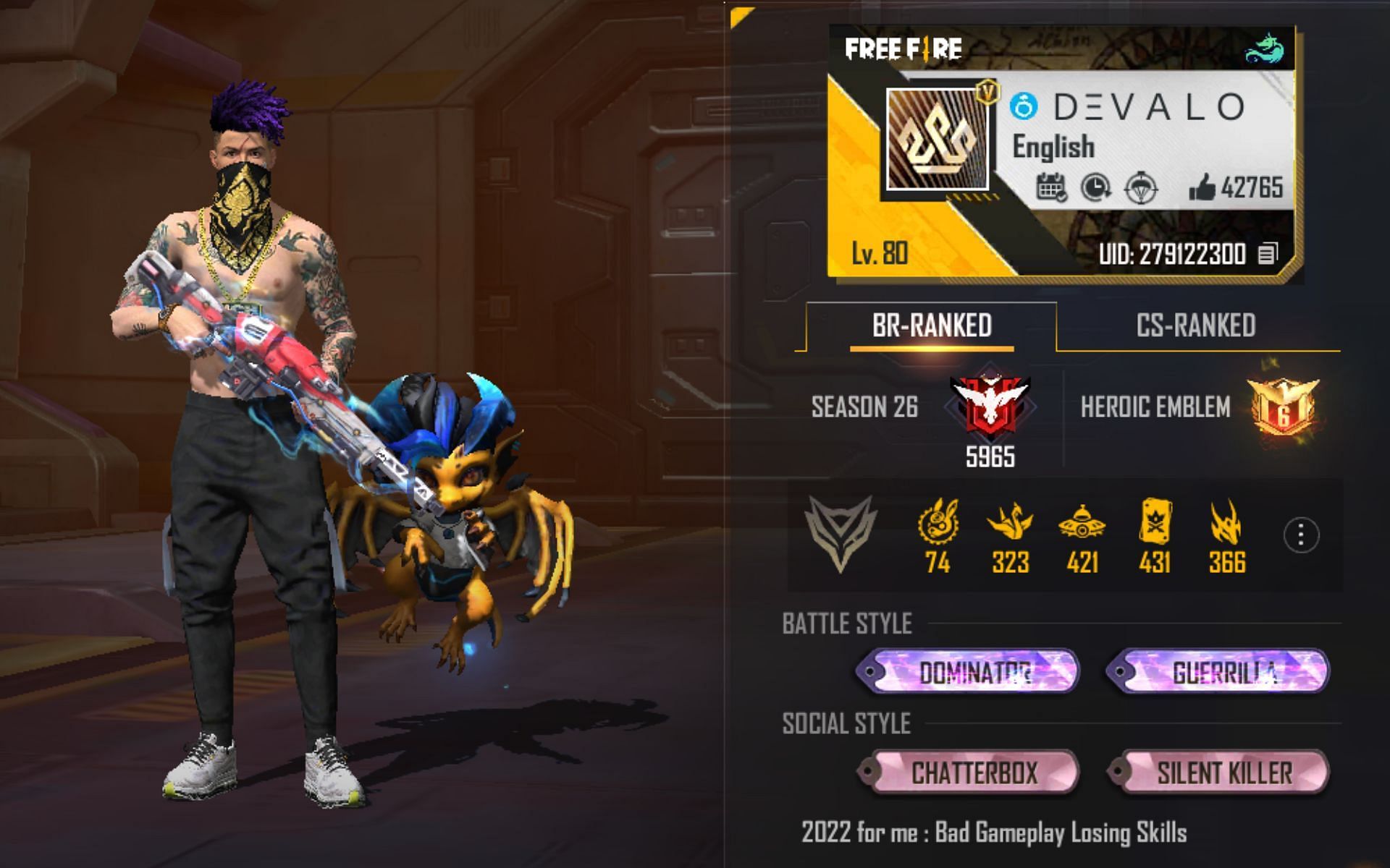  Dev Alone&#039;s Free Fire MAX ID (Image via Garena)