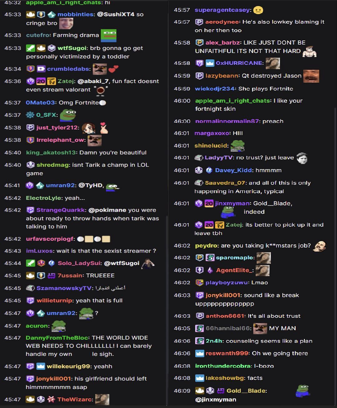 Fans reacting to the streamer&#039;s take (Images via Pokimane/Twitch chat)