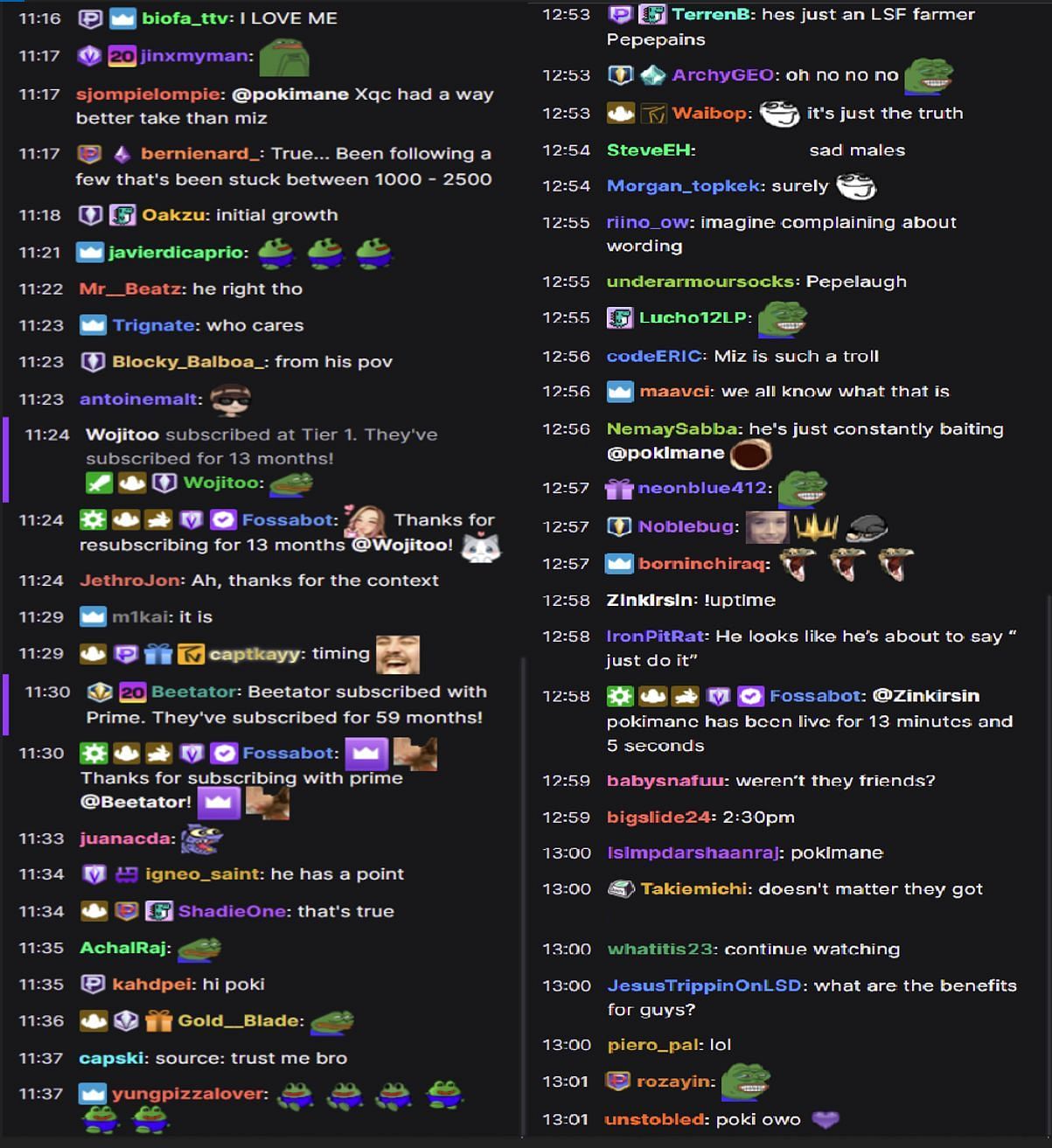 Fans interacting and reacting to the streamer&#039;s opinions about this topic (Images via Pokimanelol/Twitch)