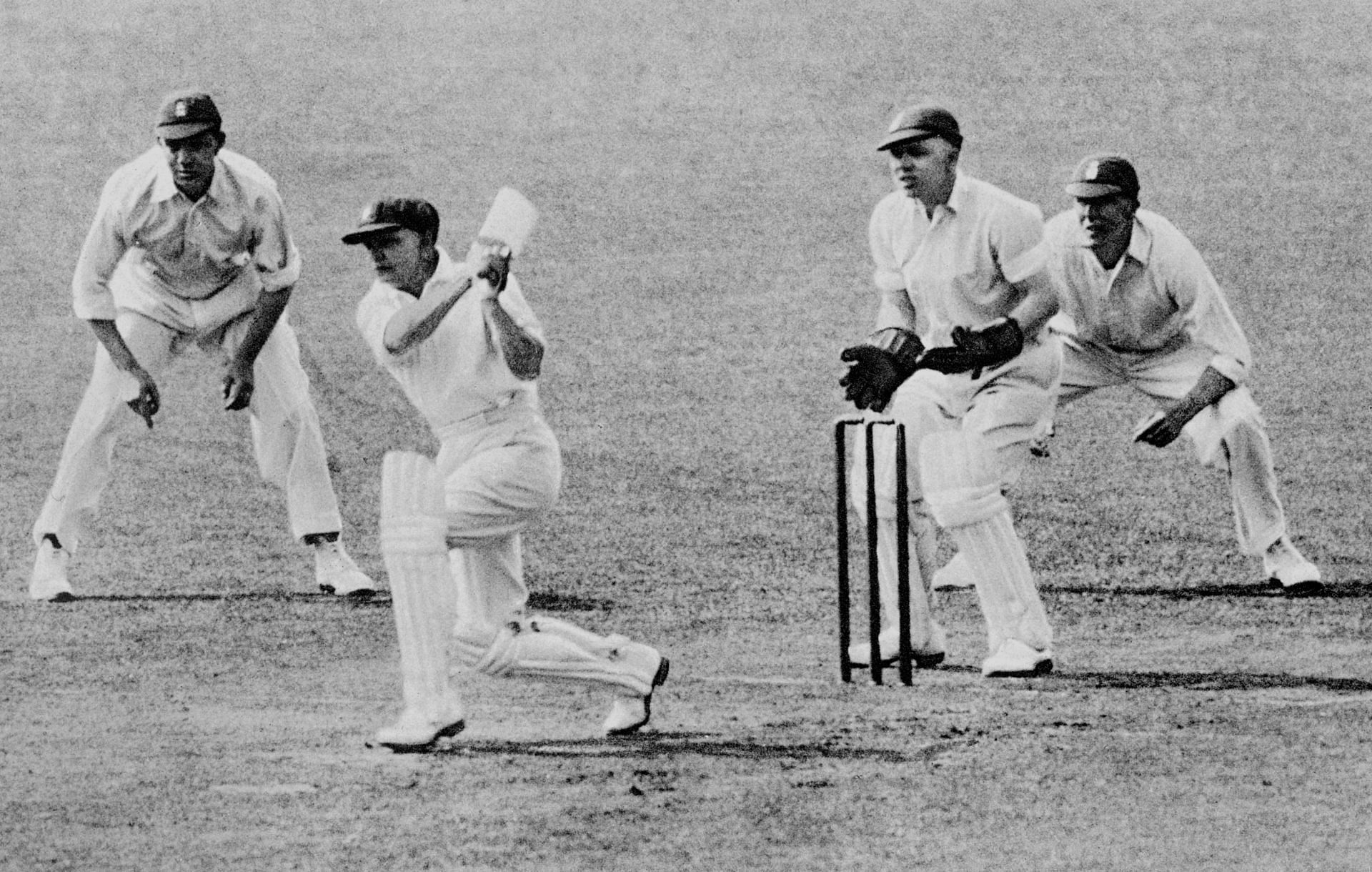 Don Bradman driving during the Lord&#039;s Test of 1930