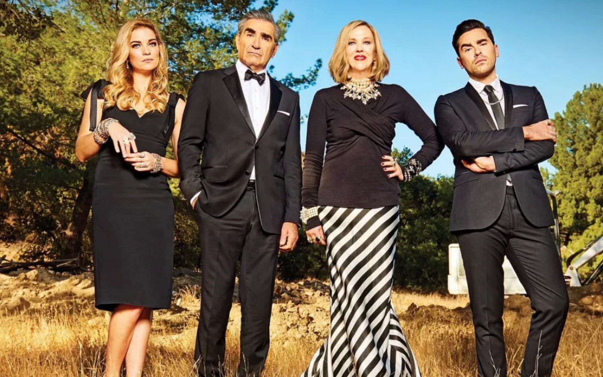 Schitt&#039;s Creek on Netflix as one of the greatest satirical sitcoms of all time (Image via @schittscreek/Netflix)