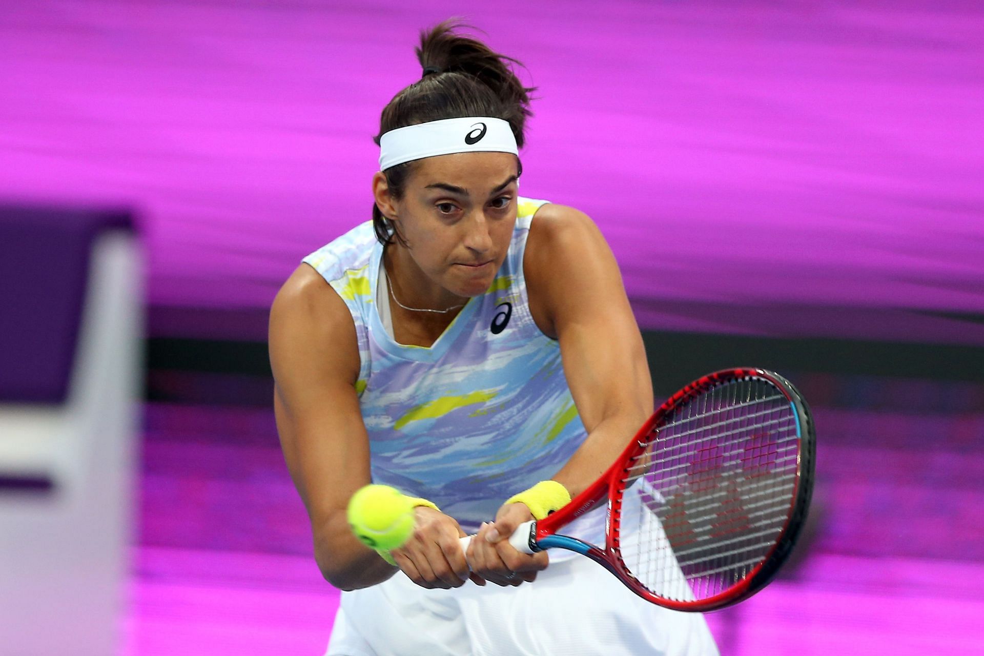 Caroline Garcia in action at Qatar Total Energies Open.