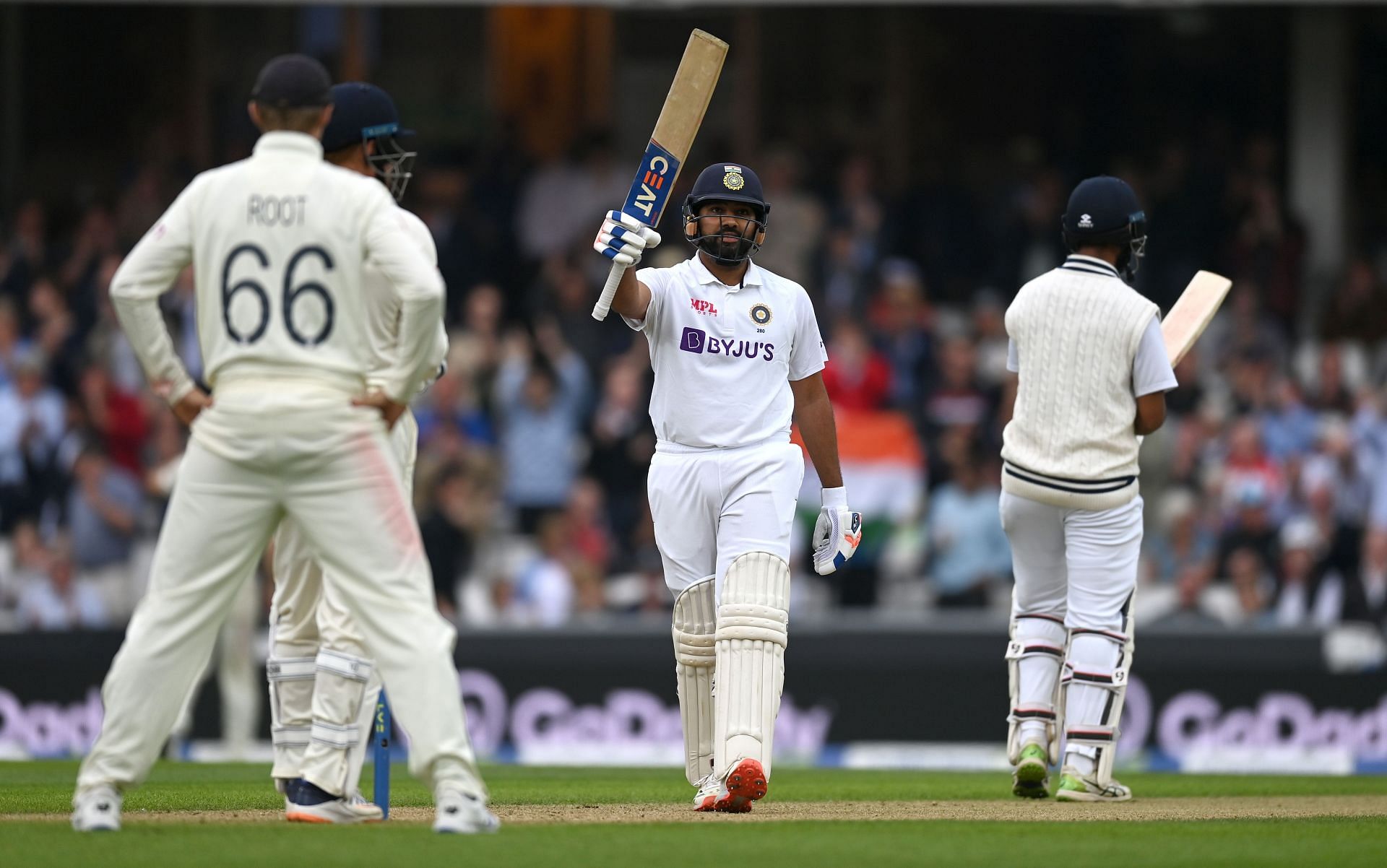 Rohit Sharma brought up his first overseas Test hundred against England in 2021 (Getty Images)
