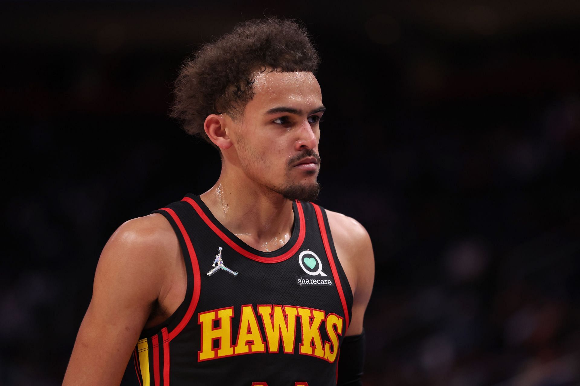 Trae Young looks on at the Atlanta Hawks game