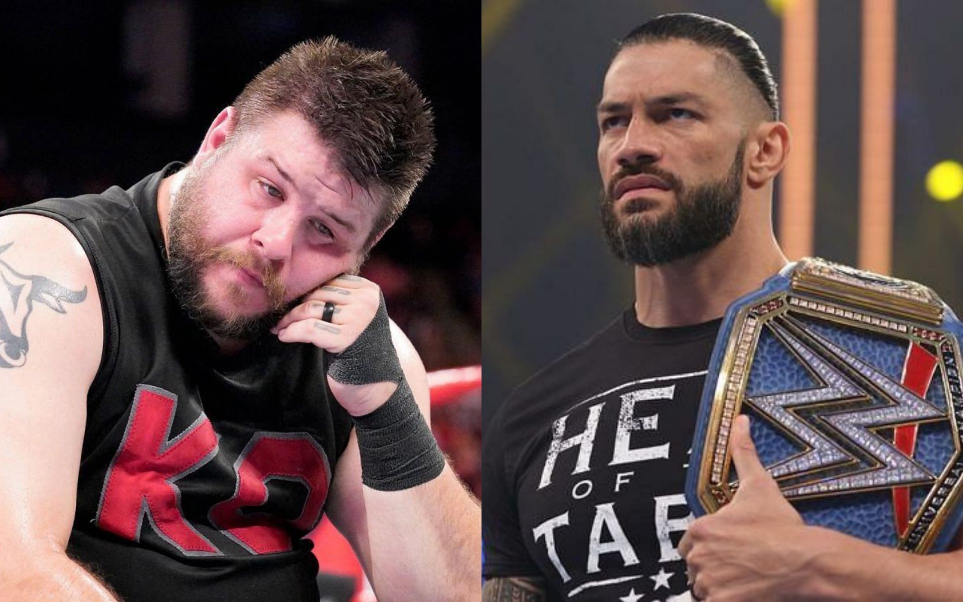 Kevin Owens (left) and Roman Reigns (right)