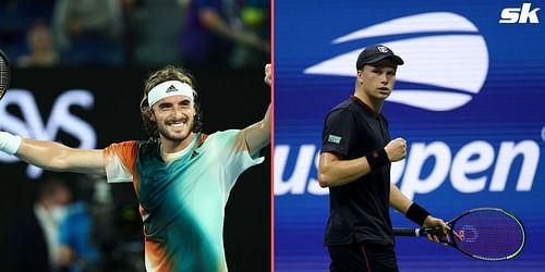 Stefanos Tsitsipas (L) and Jenson Brooksby.