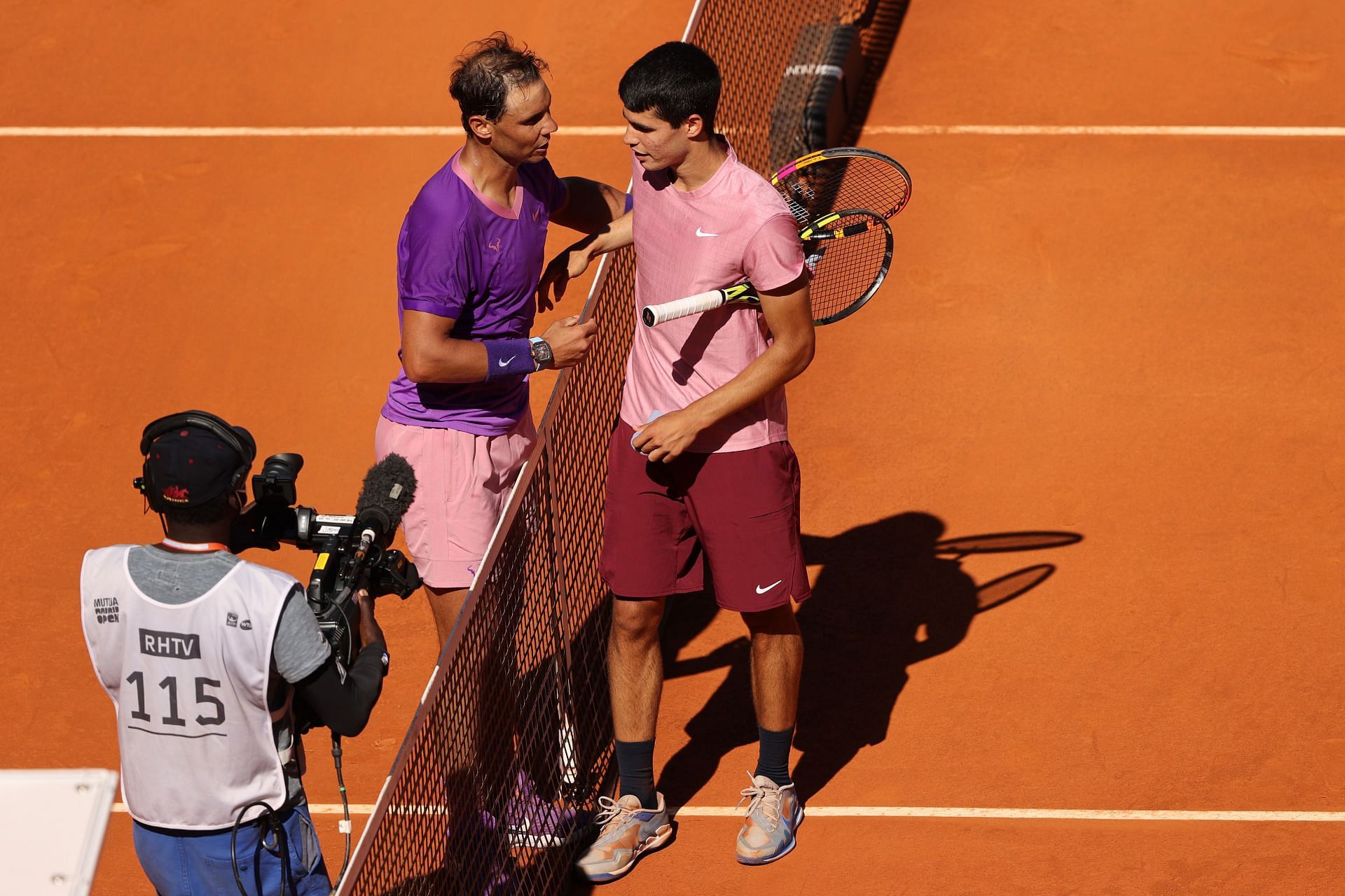 Rafael Nadal with Carlos Alcaraz at the 2021 Mutua Madrid Open