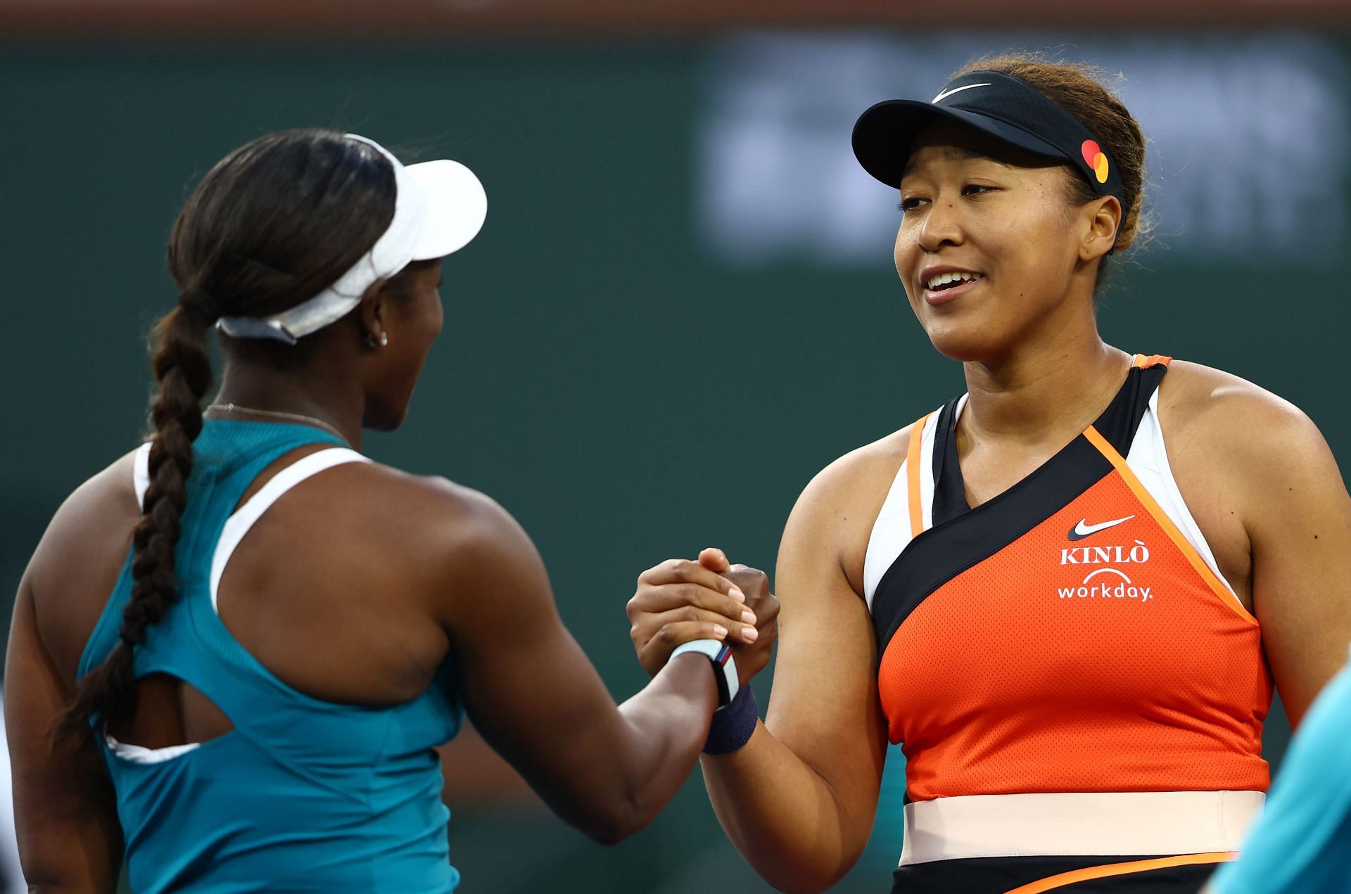 Sloane Stephens (L) and Naomi Osaka at the 2022 Indian Wells Open