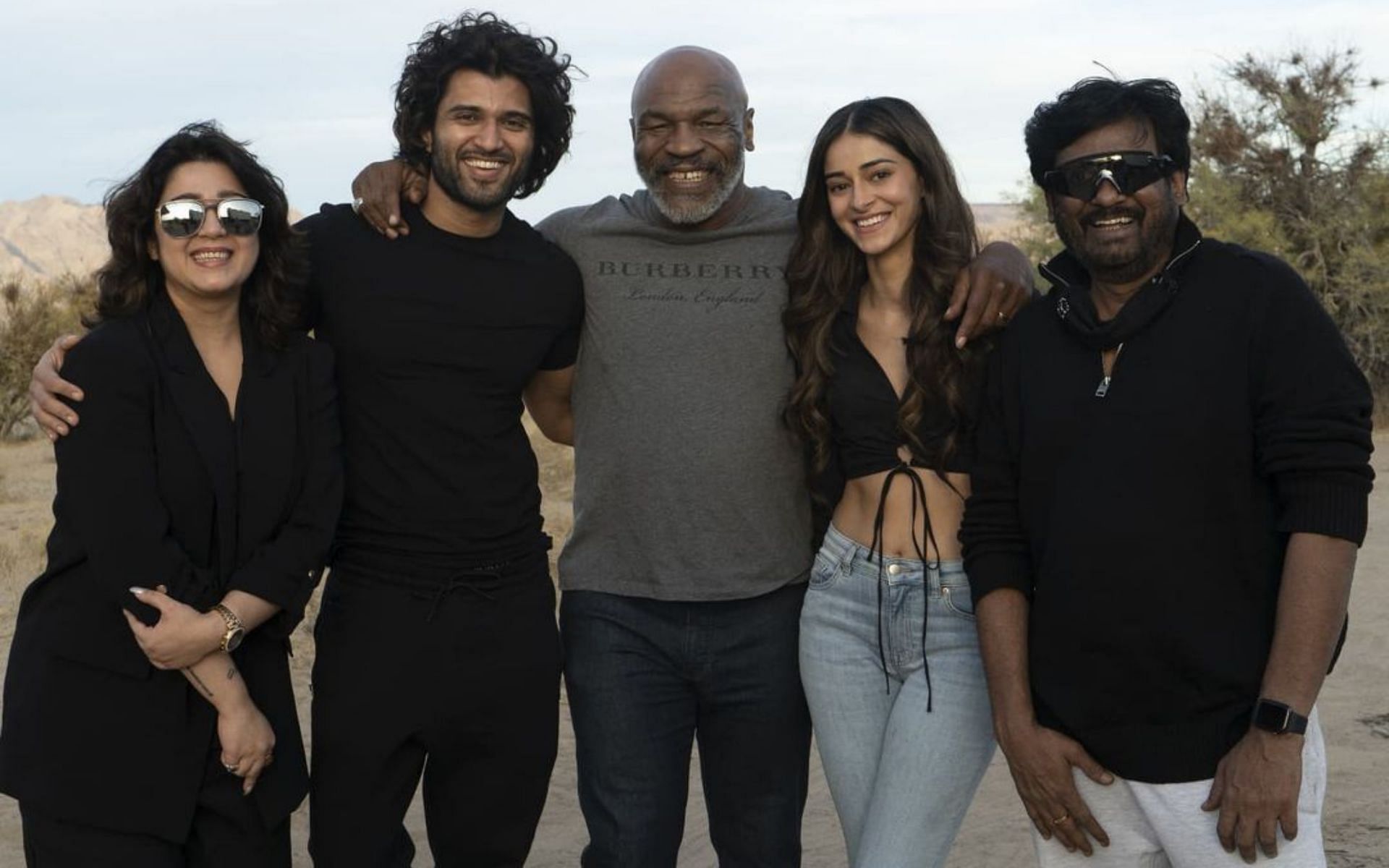 Mike Tyson with the cast of the Bollywood movie Liger 