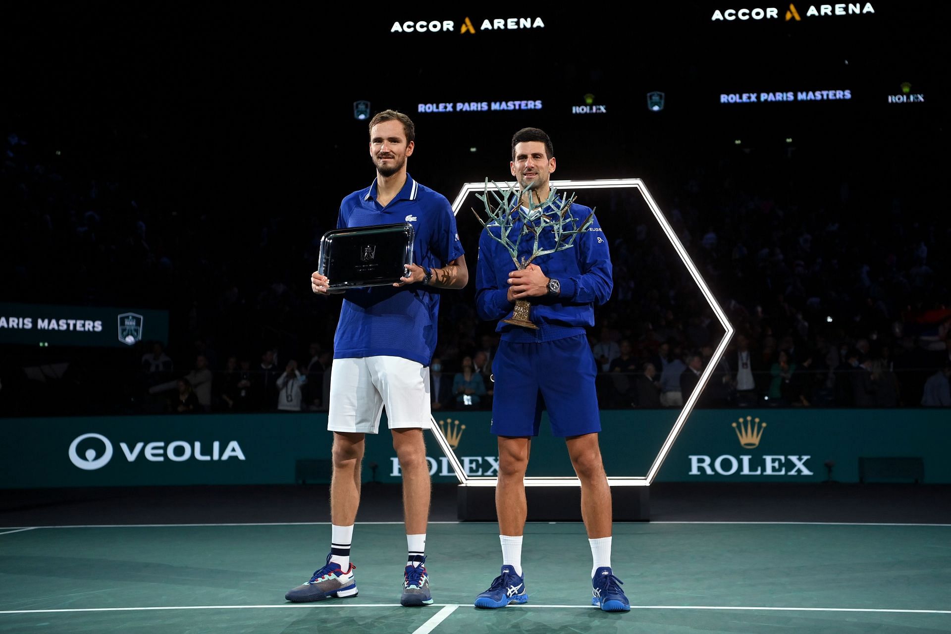 Daniil Medvedev with  Djokovic at the 2022 Rolex Paris Masters