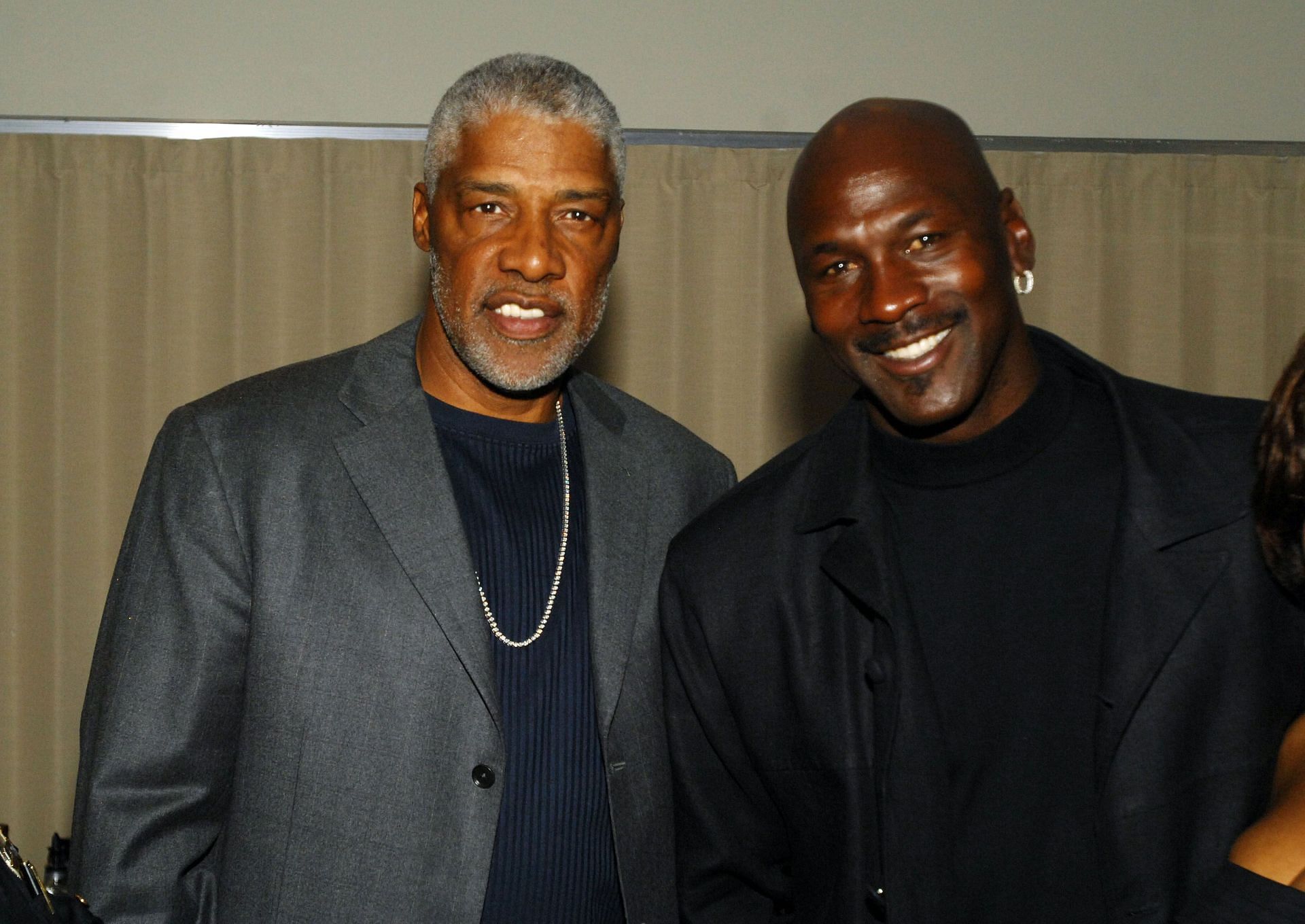 Julius Erving and Michael Jordan (right) at the Grand Gala VIP reception at the Muhammad Ali center.