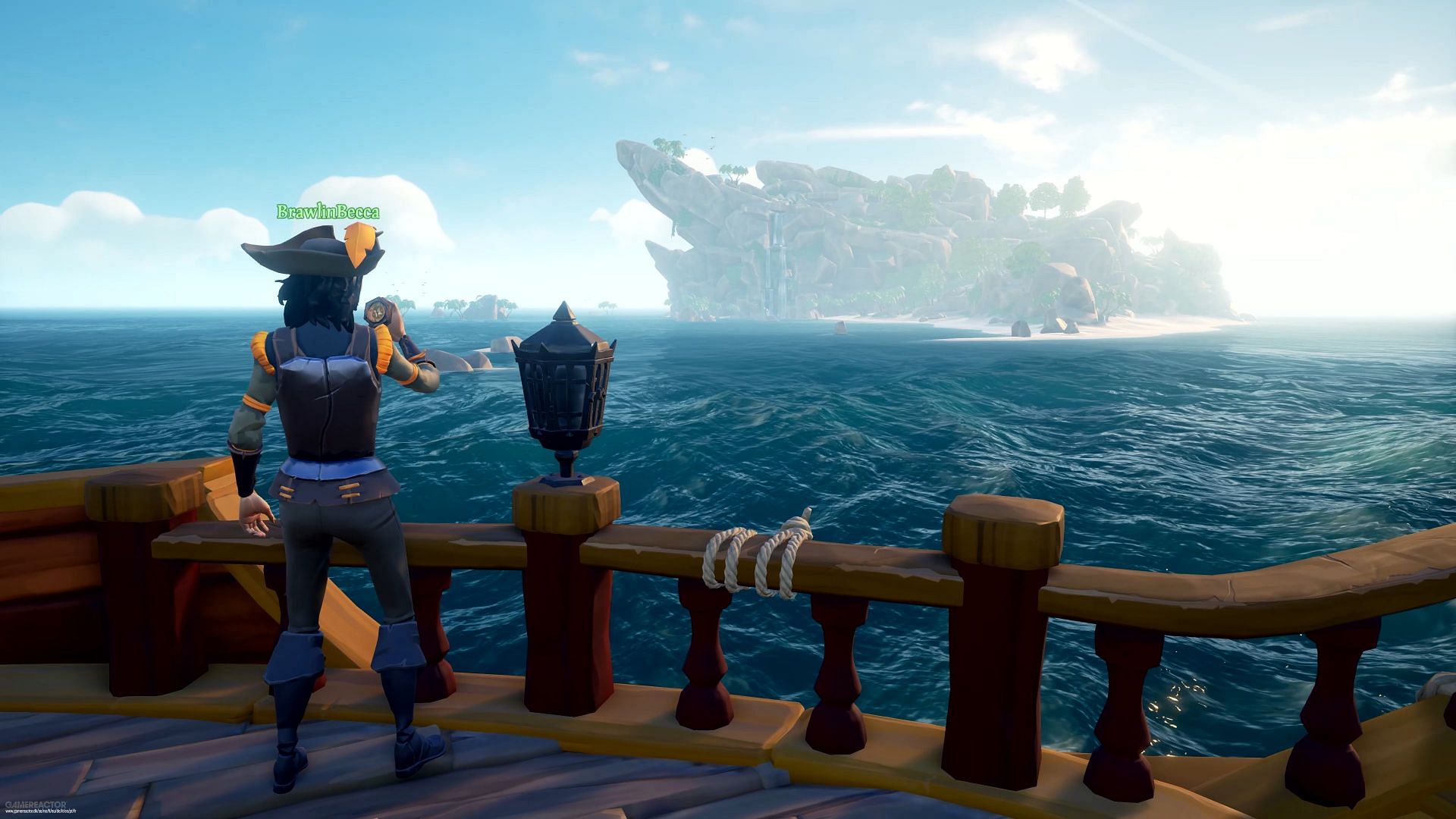 A pirate looking into the horizon (Image via Sea of Thieves)