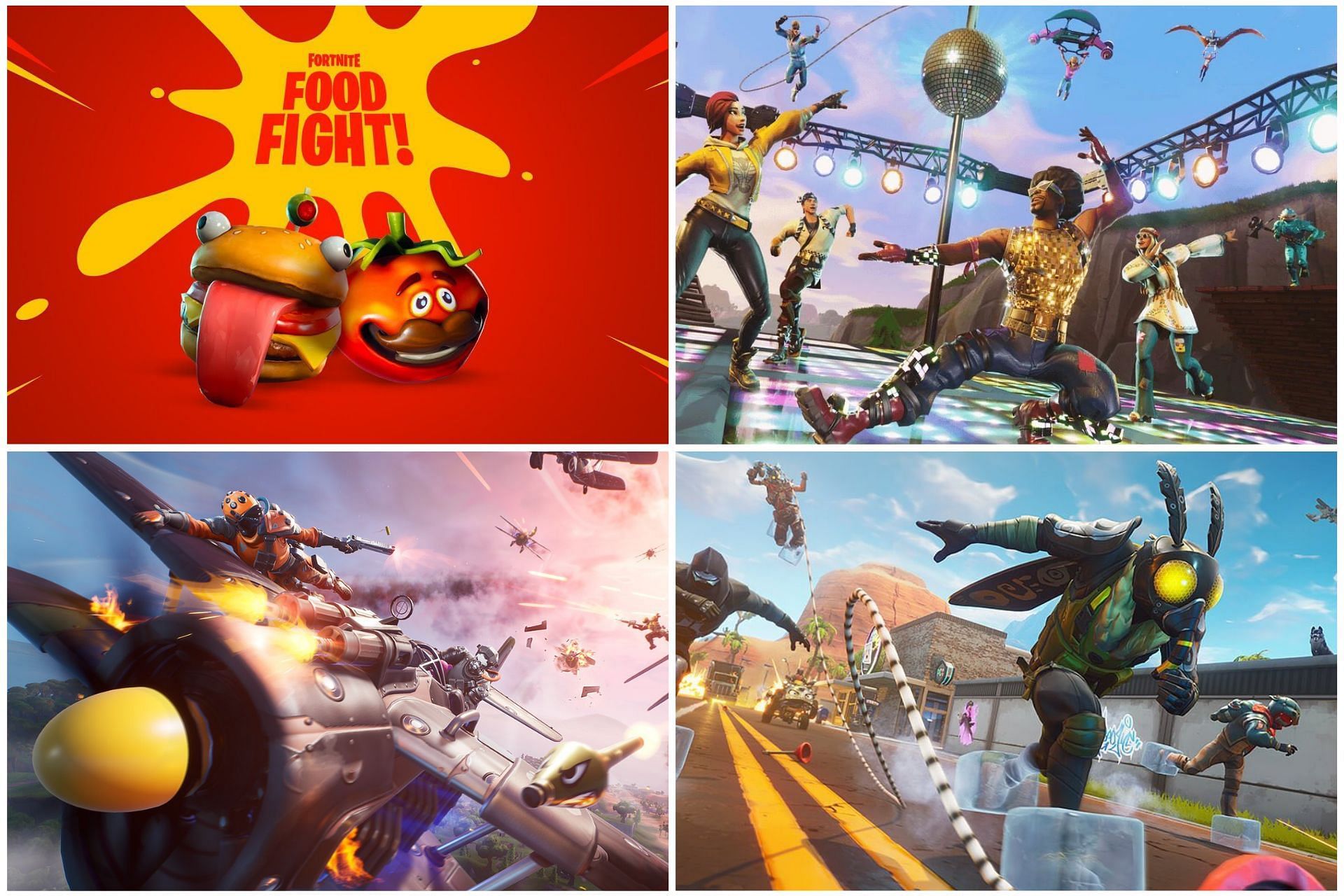 Some of the best LTMs in Fortnite history are Food Fight, Slide, Air Royale, and Floor is Lava (Image via Sportskeeda)