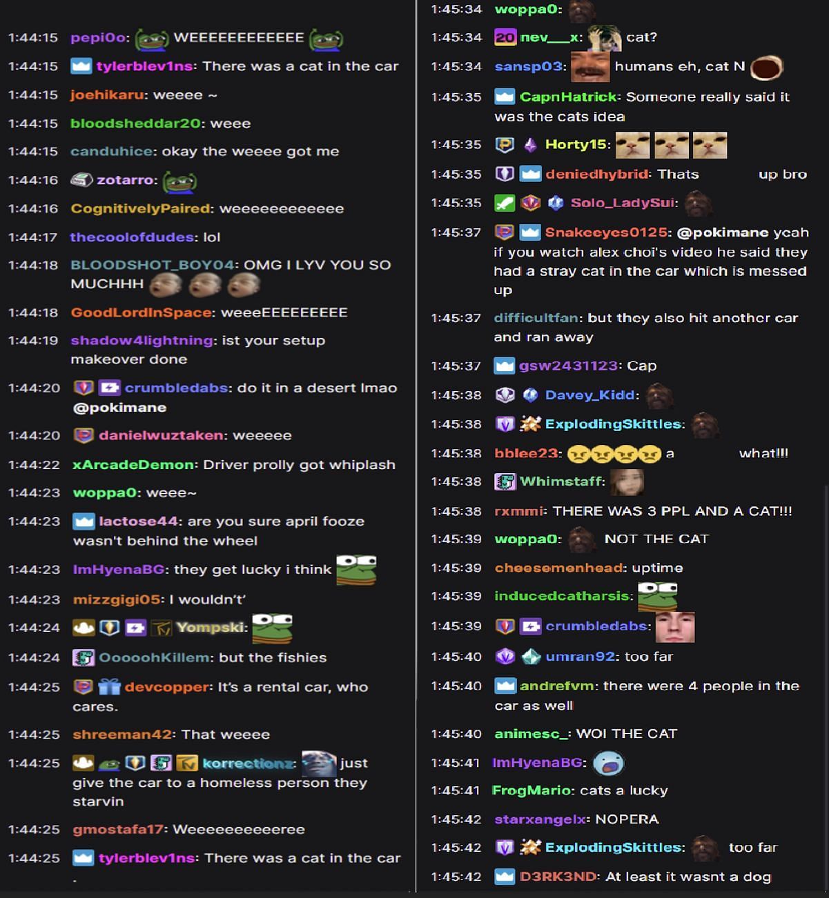Fans react to the streamer&#039;s opinions regarding the viral video (Images via Pokimane/Twitch chat)