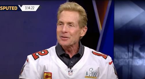 Skip Bayless wears a Tom Brady Tampa Bay Buccaneers jersey on UNDISPUTED