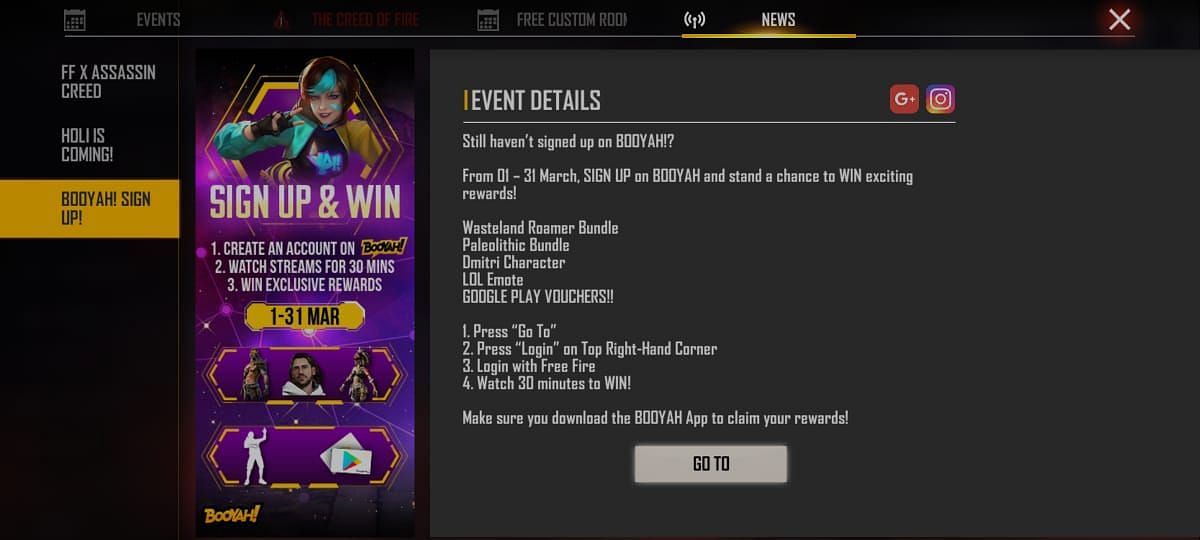 The rewards being offered by the latest Watch to Win event (Image via Garena)