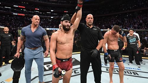 Jorge Masvidal (L) faced Nate Diaz at UFC 244