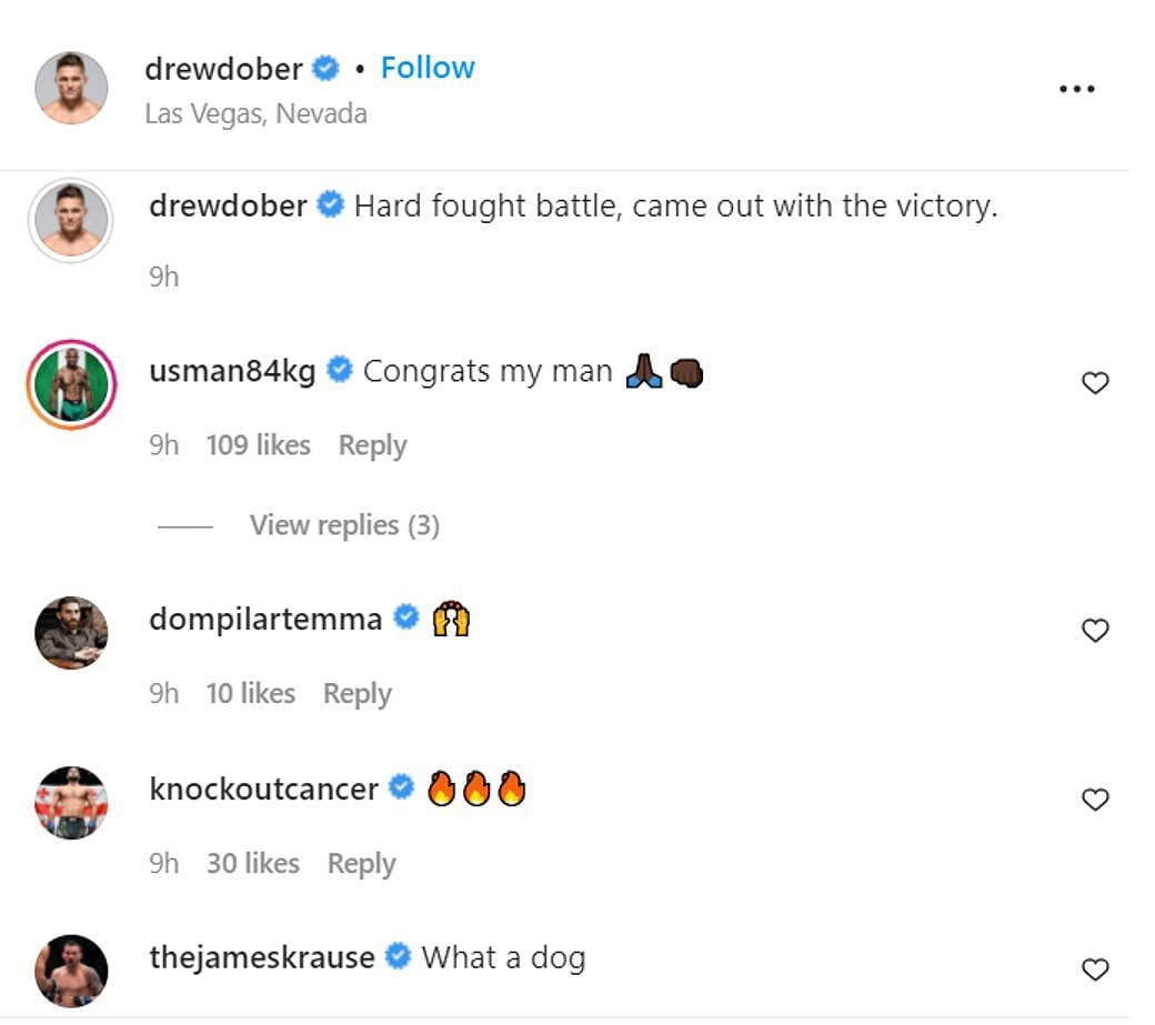 Kamaru Usman congratulates Drew Dober