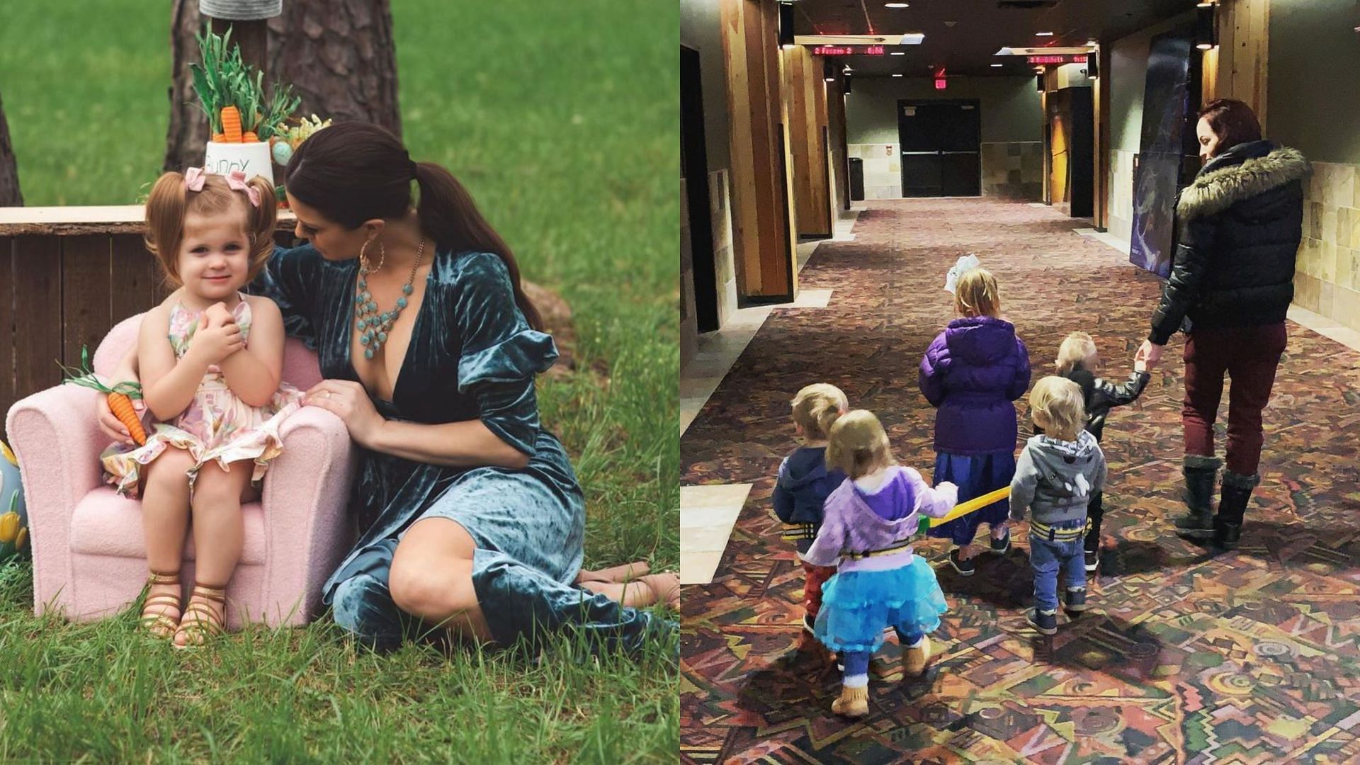 Brooke Adams with her daughter (left) and Christy Hemme with her children (right