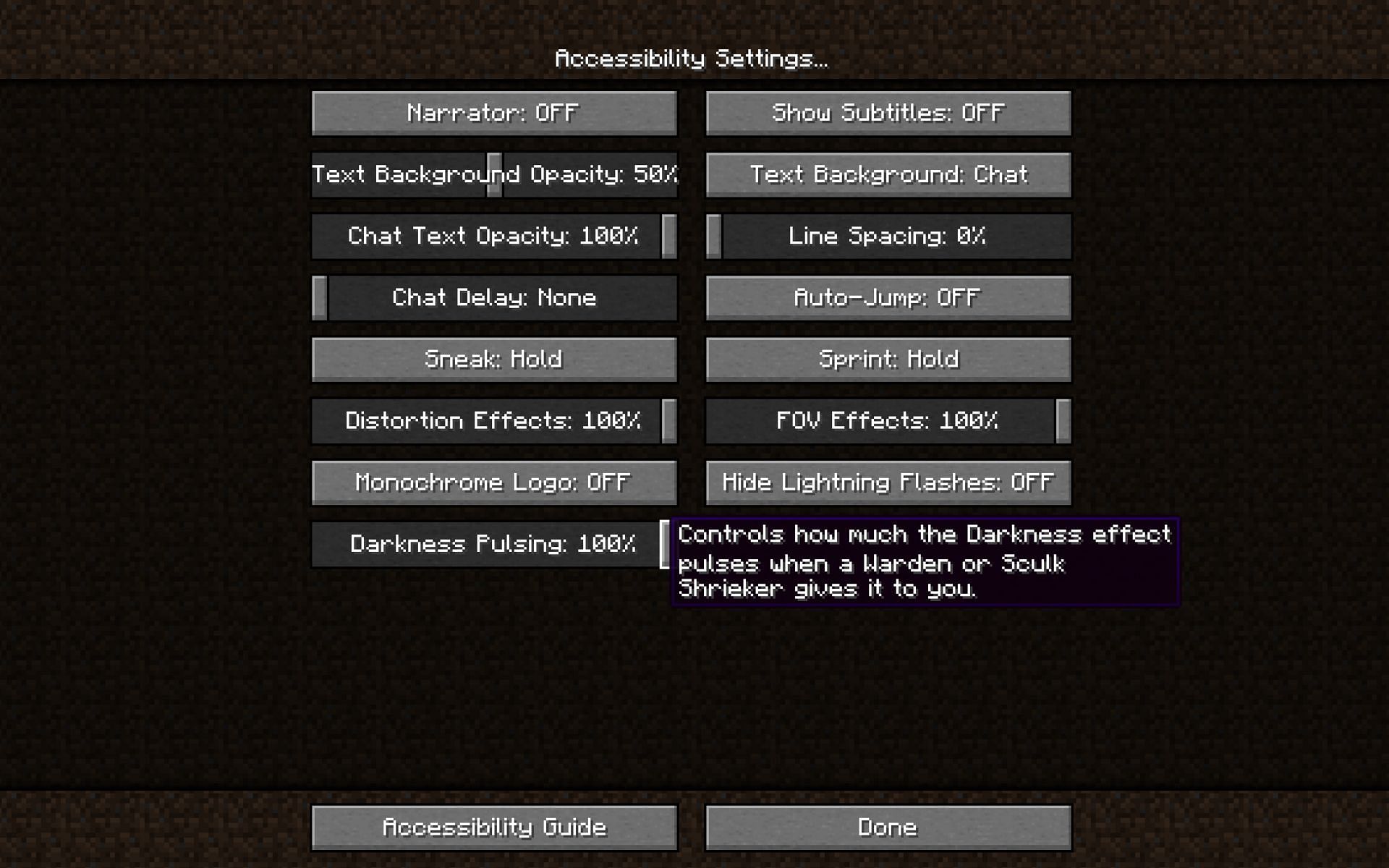 The darkness settings in Minecraft snapshot 22w12a (Image via Mojang)
