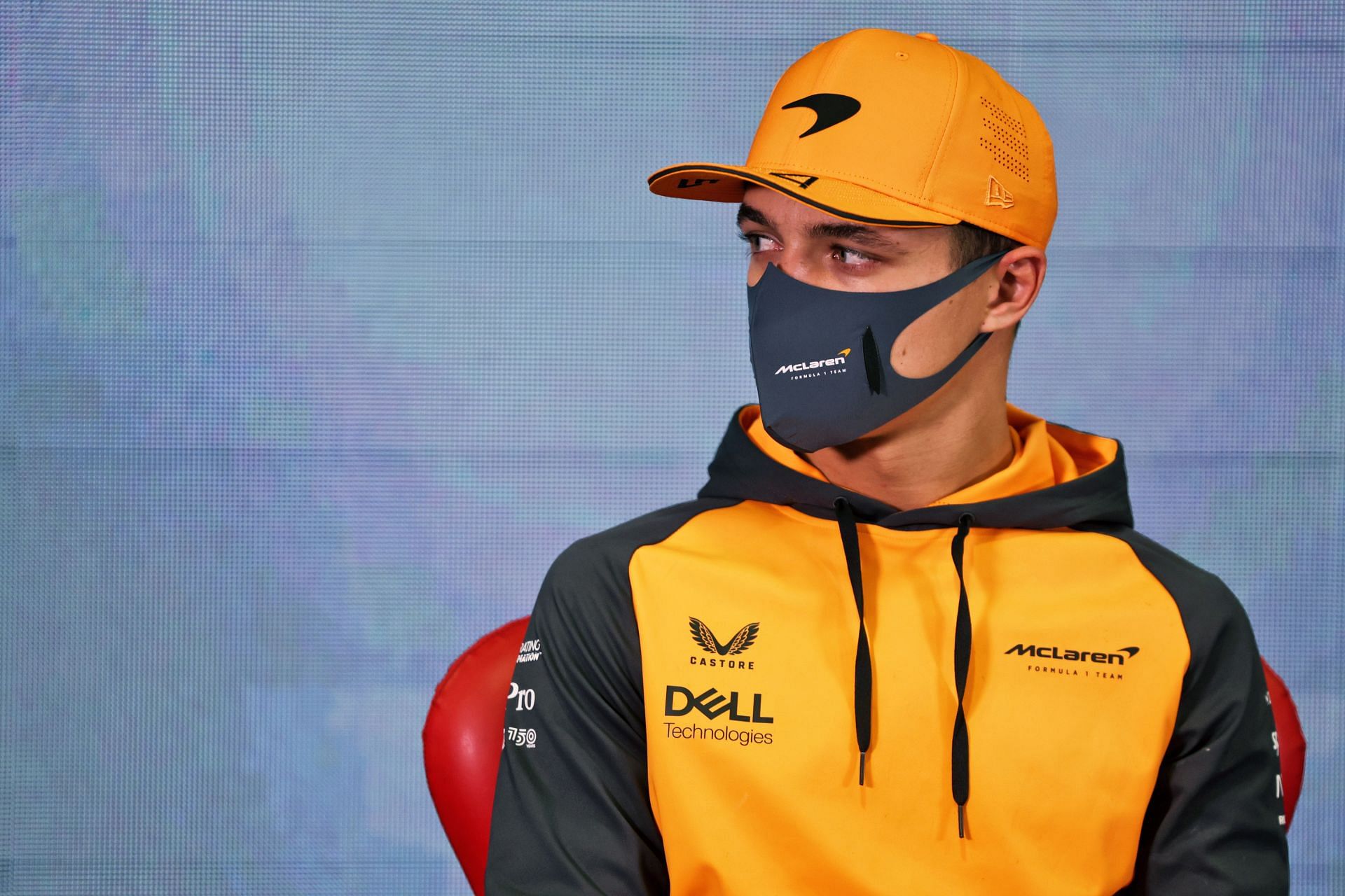 Lando Norris attends a press conference on Day 3 of Formula 1 Testing in Barcelona