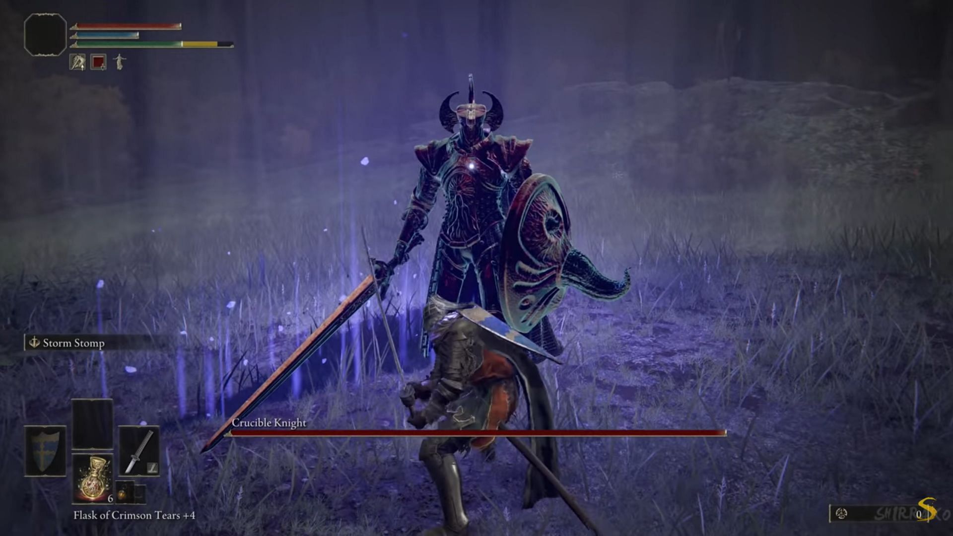 Fighting the Crucible Knight in the early game is extremely difficult in Elden Ring (Image via Shirrako/Youtube)