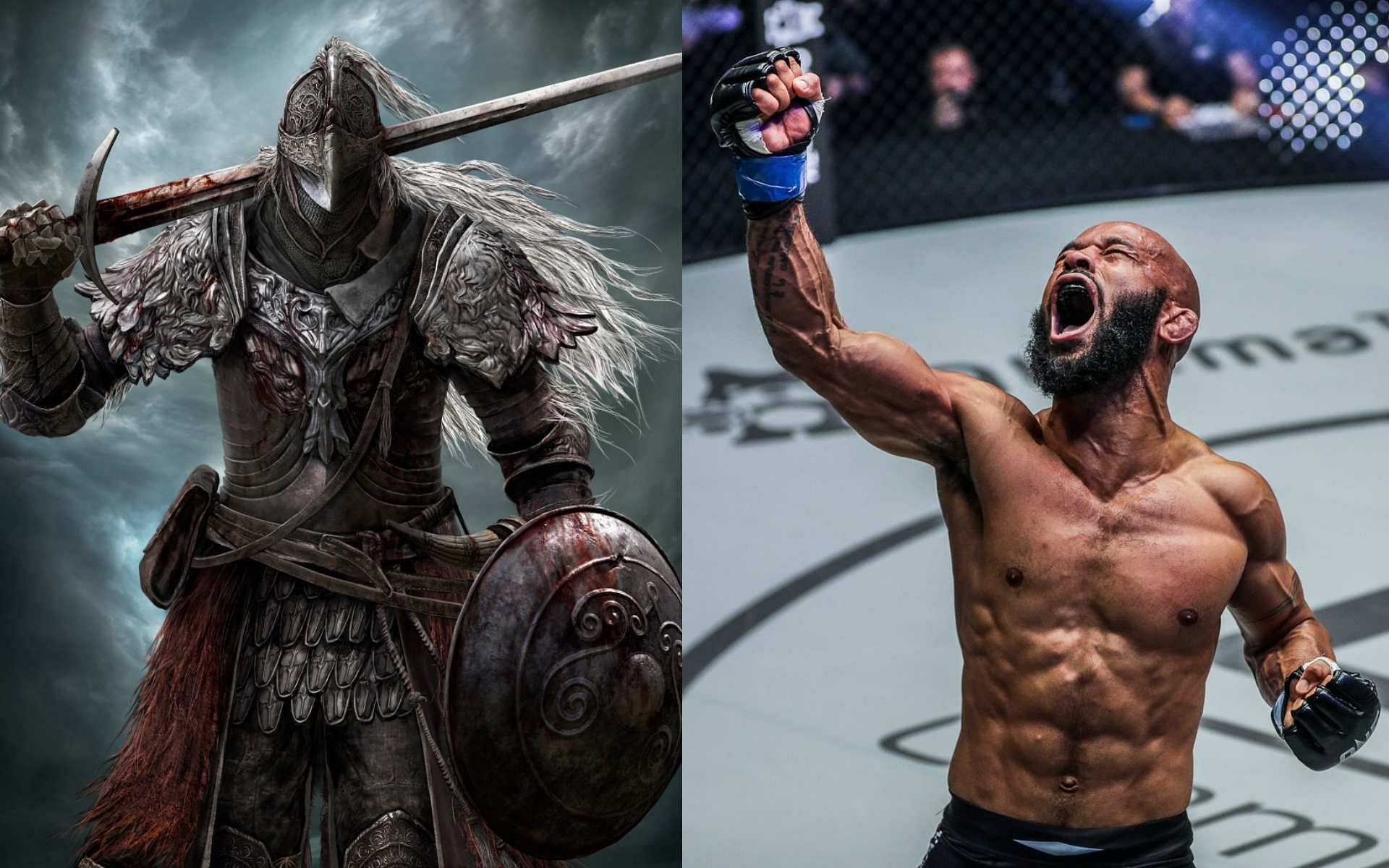 Demetrious Johnson (left) is a chill gamer and he says he&#039;s not going to play Elden Ring anytime soon. [Photos From Software, ONE Championship]