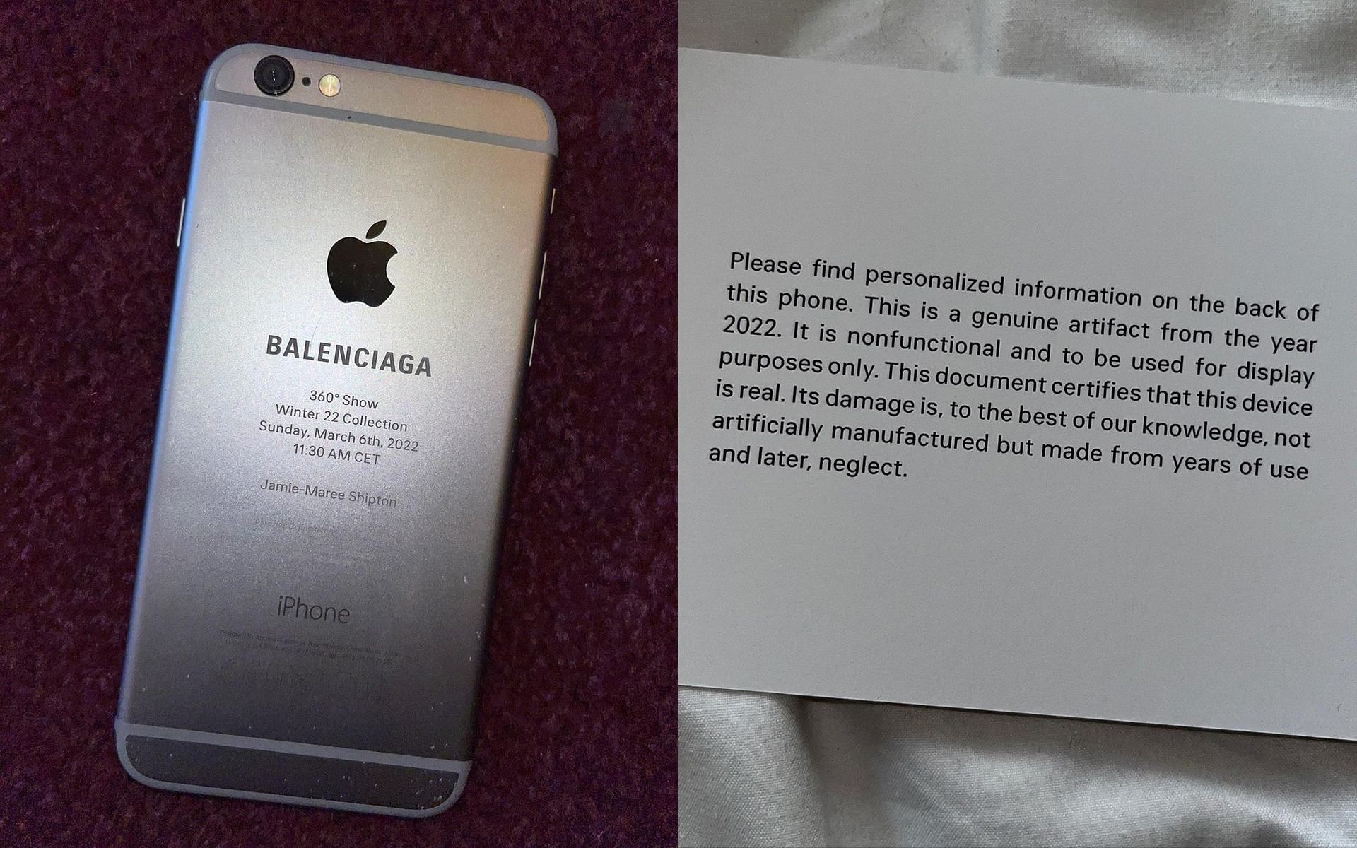 Balenciaga sends out damaged iPhones as show invites (Image via @airtomyearth/Instagram)