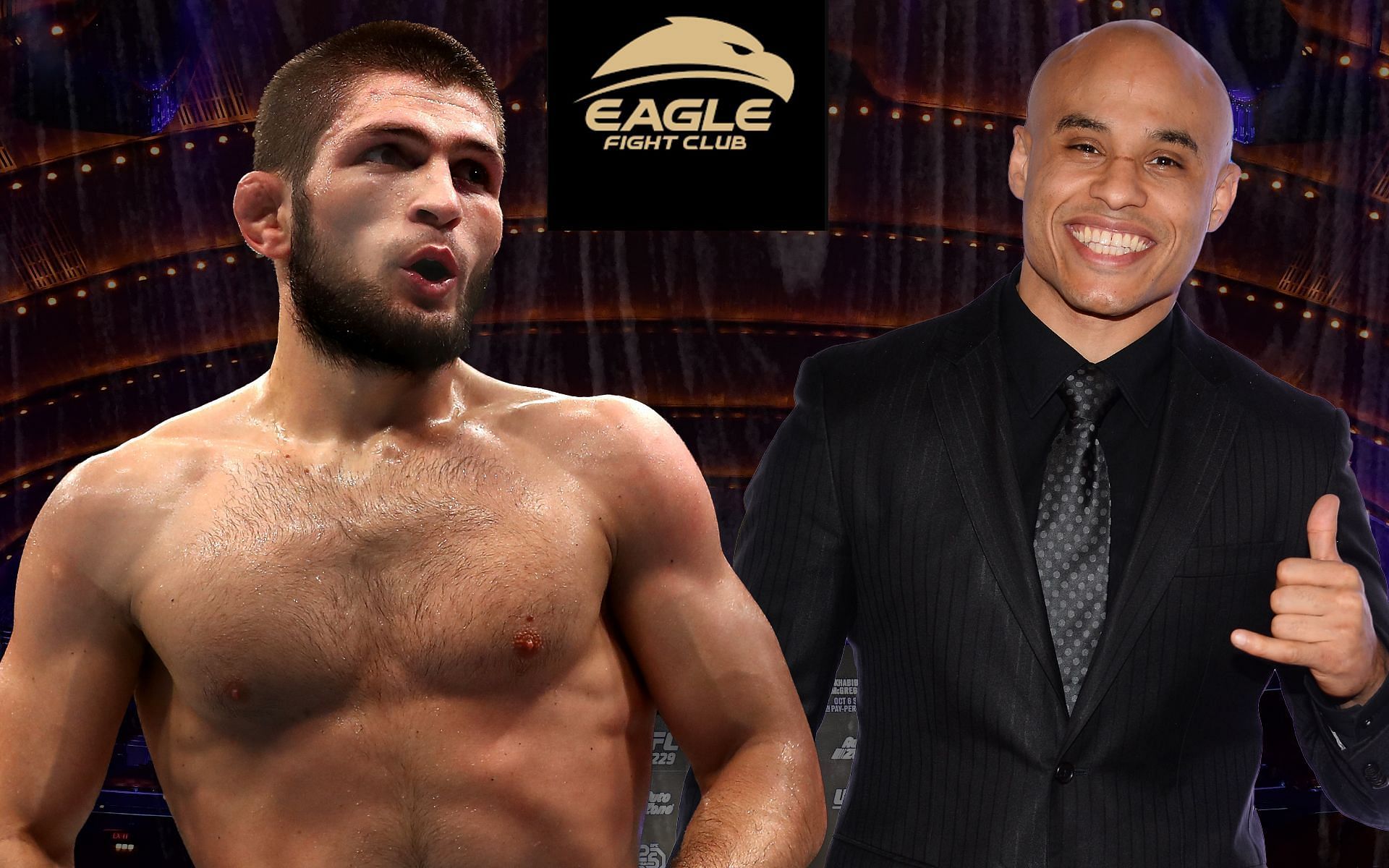 Khabib Nurmagomedov and Ali Abdelaziz via Getty; Eagle FC Logo via Youtube