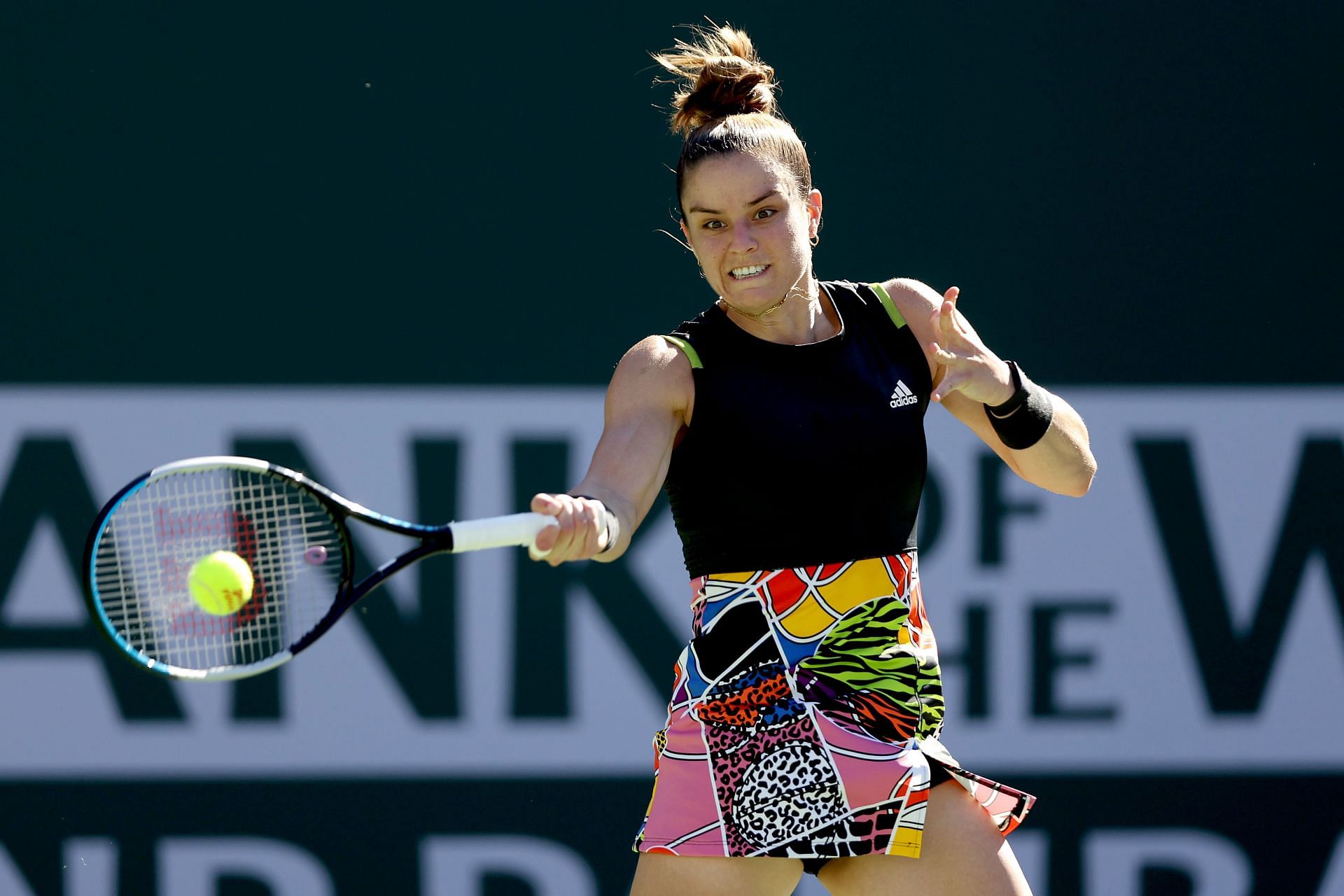 Sakkari in action at the 2022 BNP Paribas Open