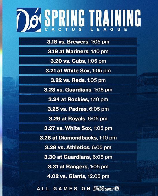 Los Angeles Dodgers 2022 Spring Training info