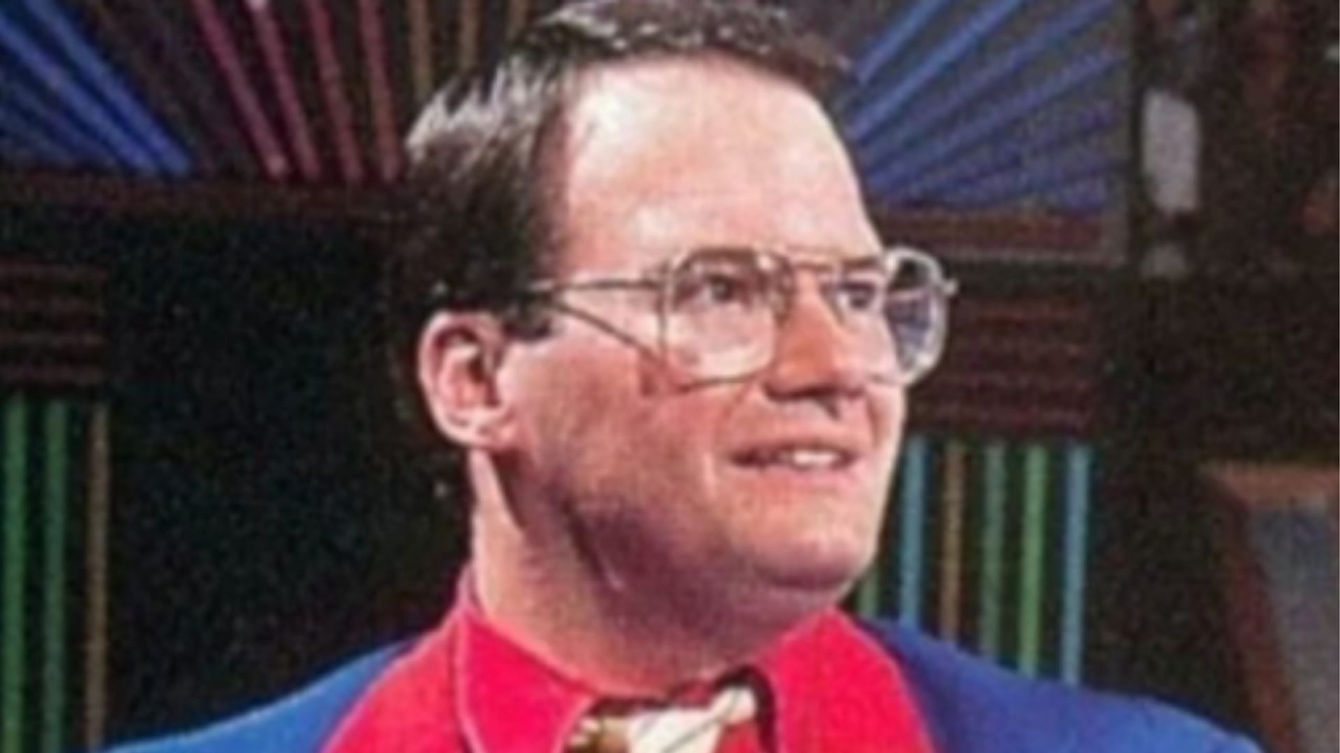 Jim Cornette at ringside during a WWF event