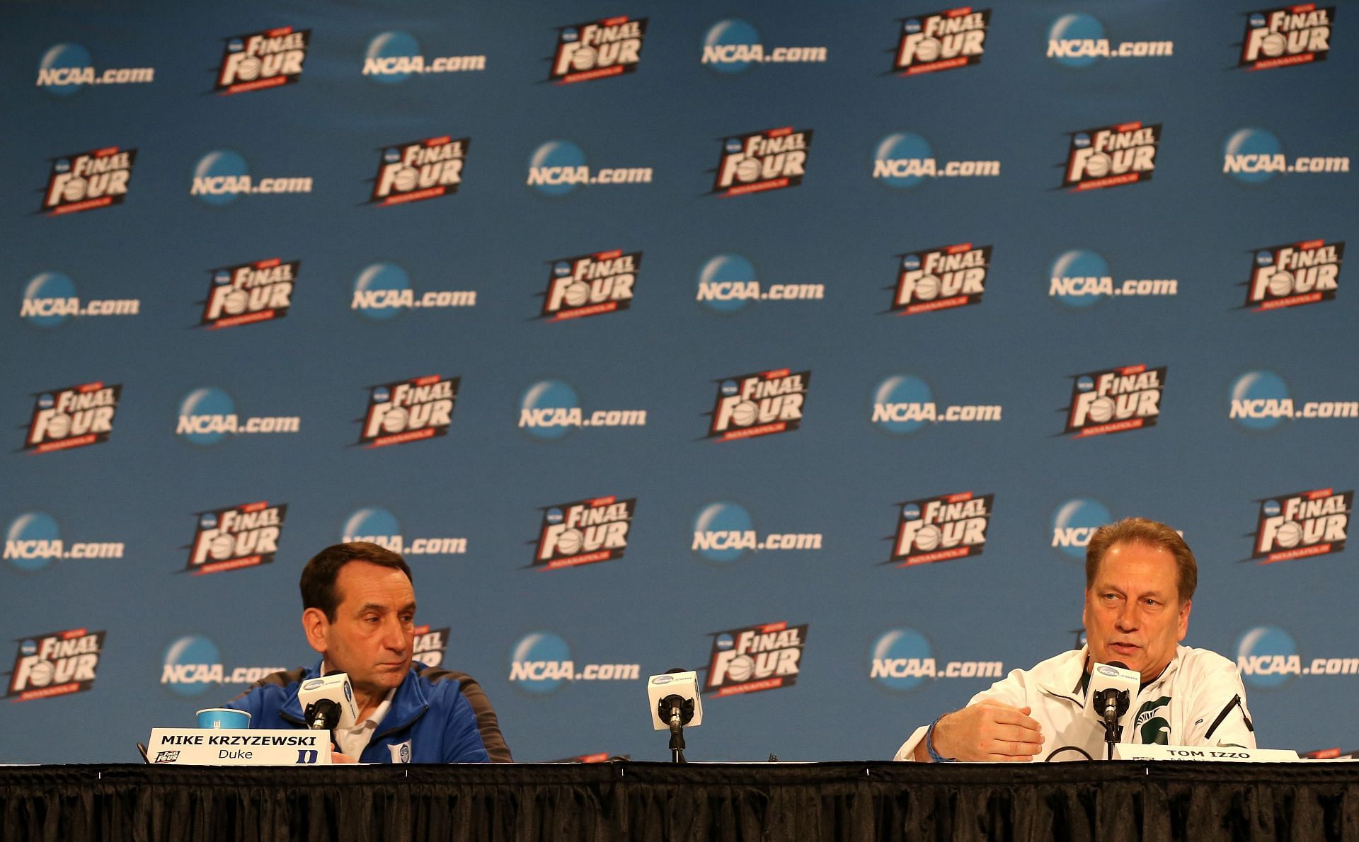 Coach K and Coach Izzo at the NCAA Men&#039;s Final Four Press Conferences.