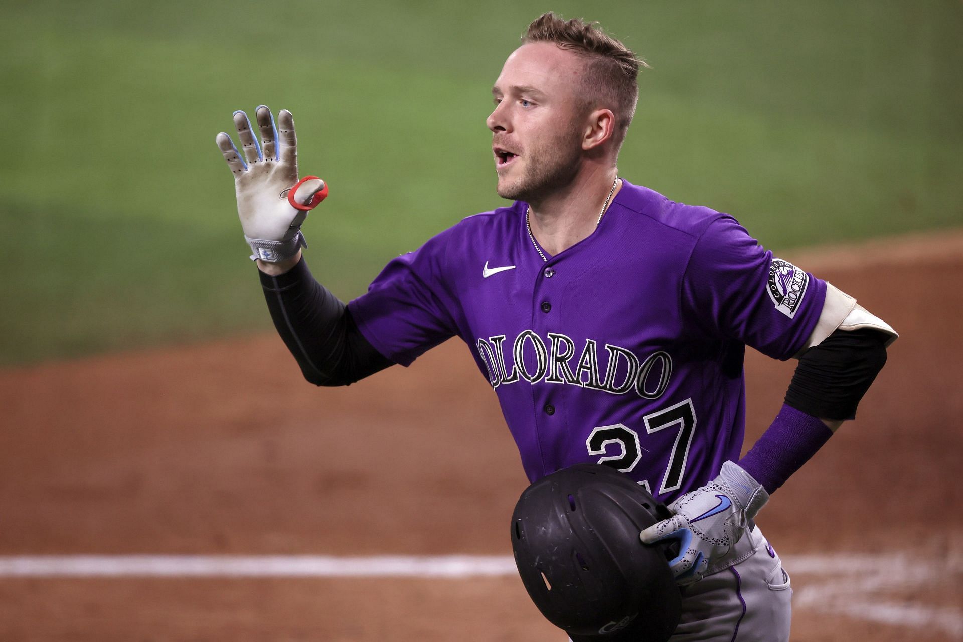 Trevor Story during Colorado Rockies v Texas Rangers game