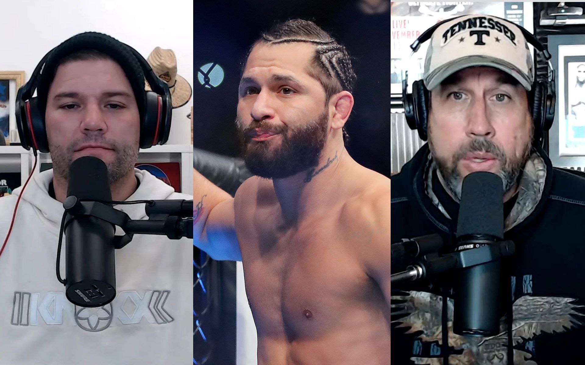 Josh Thomson (left), Jorge Masvidal (center), and John McCarthy (right) (Images via YouTube/Weighing In and Getty)