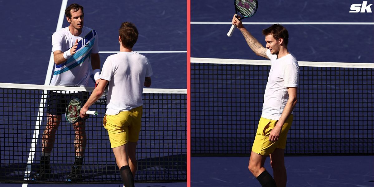 Andy Murray with Alexander Bublik at the Indian Wells Masters 2022
